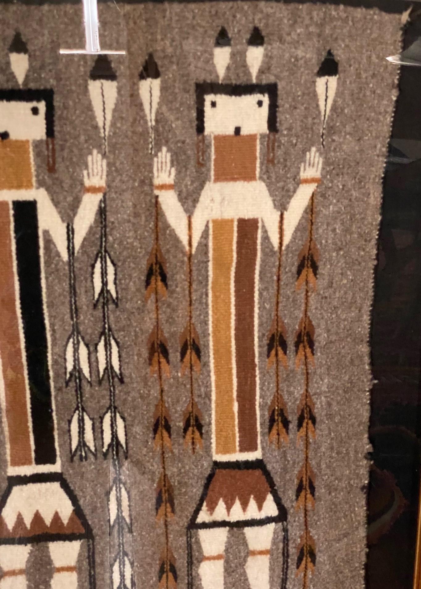 20th Century Handwoven Native American Navajo Yei Pictorial Wool Rug Blanket Custom Display