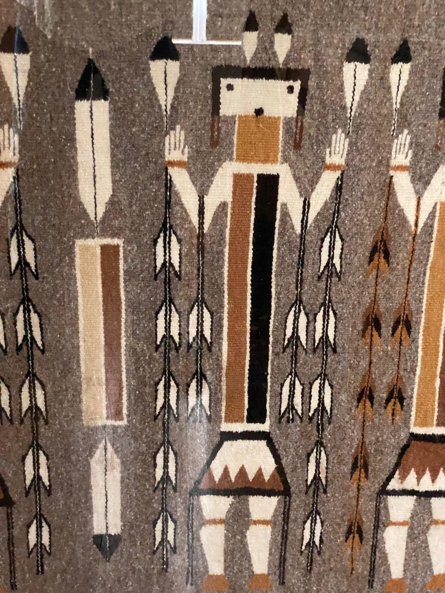 Handwoven Native American Navajo Yei Pictorial Wool Rug Blanket Custom Display 1