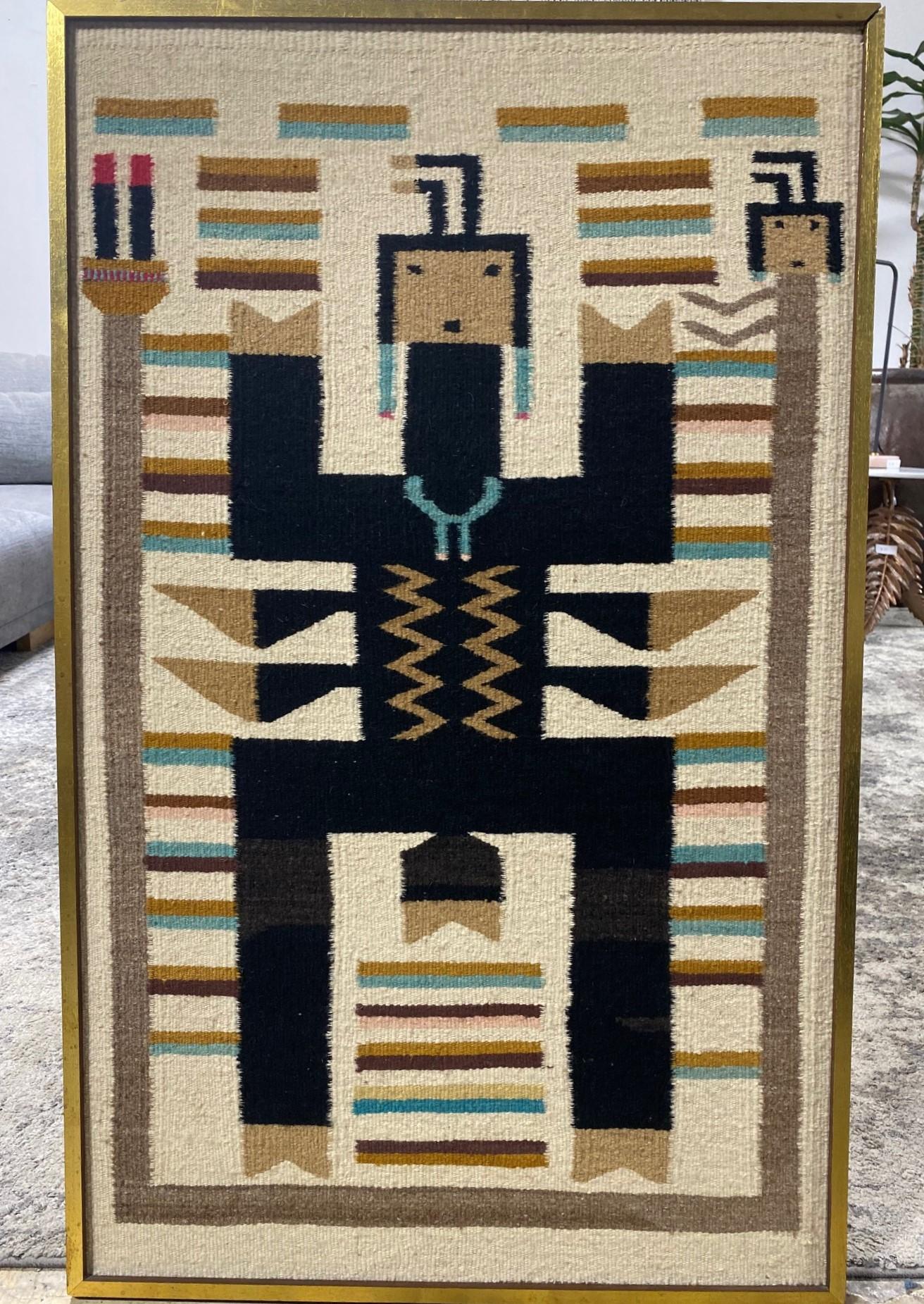 Hand-Woven Handwoven Native American Navajo Yei Yeibichai Pictorial Wool Rug Blanket