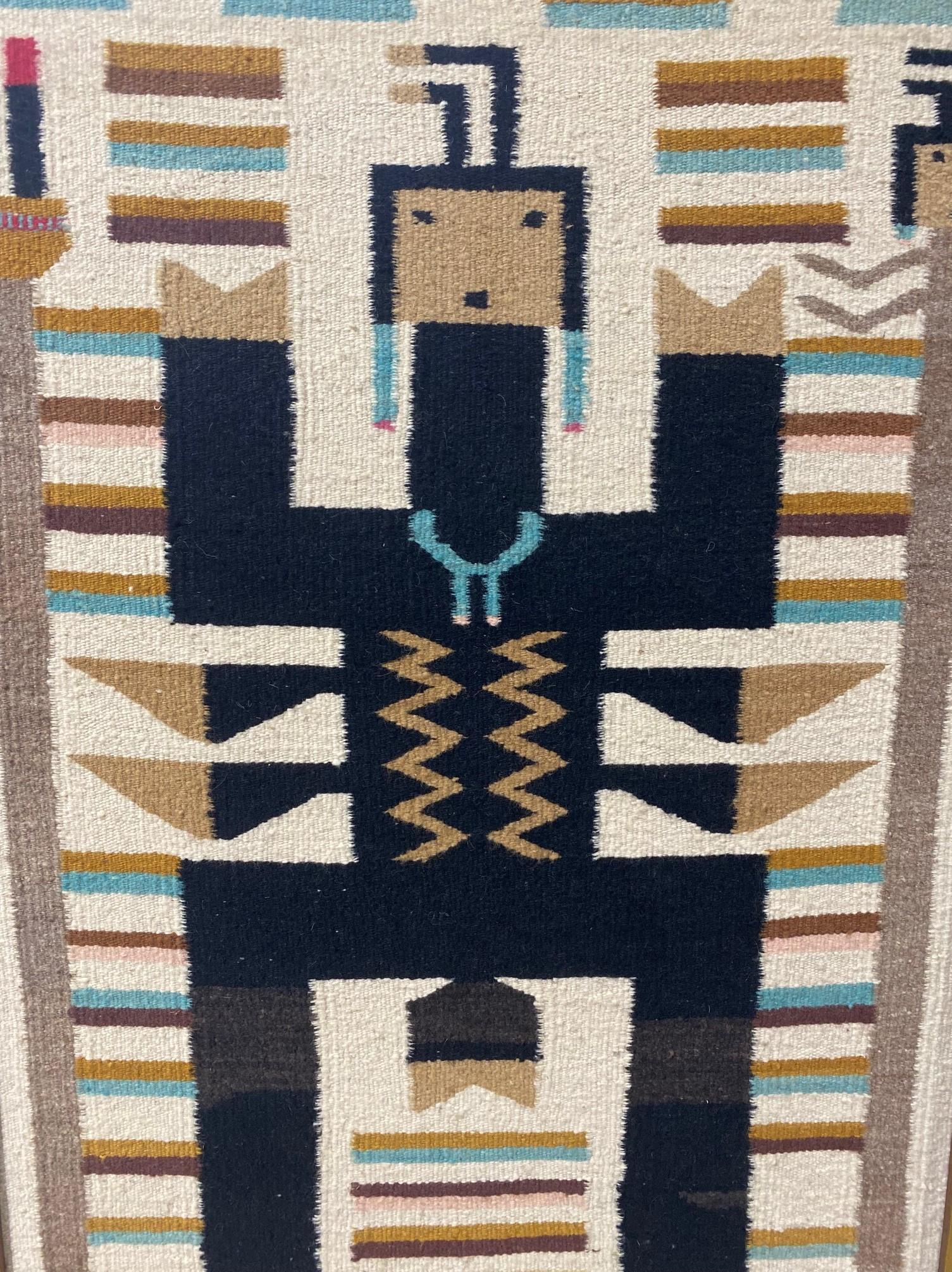 Handwoven Native American Navajo Yei Yeibichai Pictorial Wool Rug Blanket In Good Condition In Studio City, CA