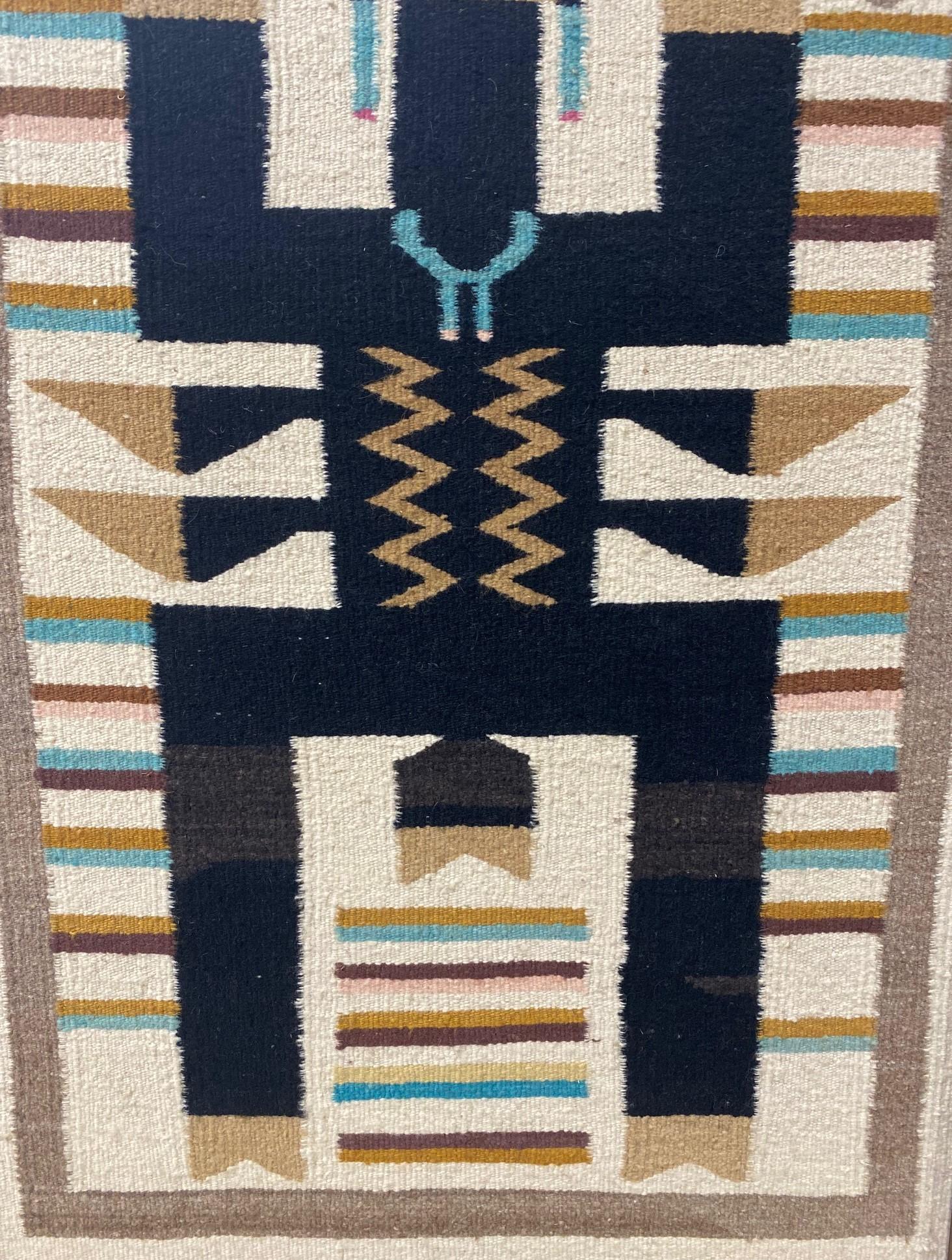 20th Century Handwoven Native American Navajo Yei Yeibichai Pictorial Wool Rug Blanket
