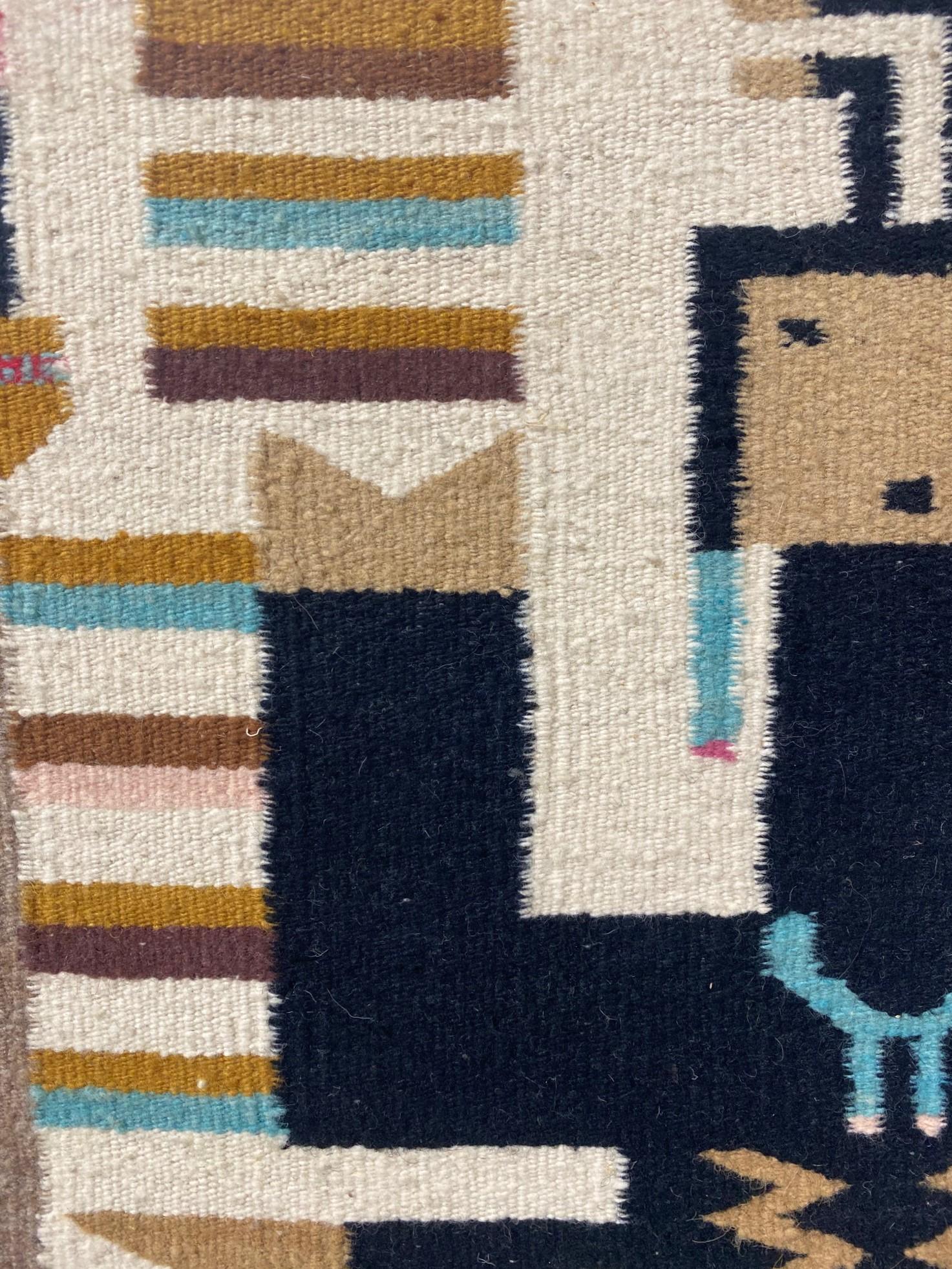 Handwoven Native American Navajo Yei Yeibichai Pictorial Wool Rug Blanket 3