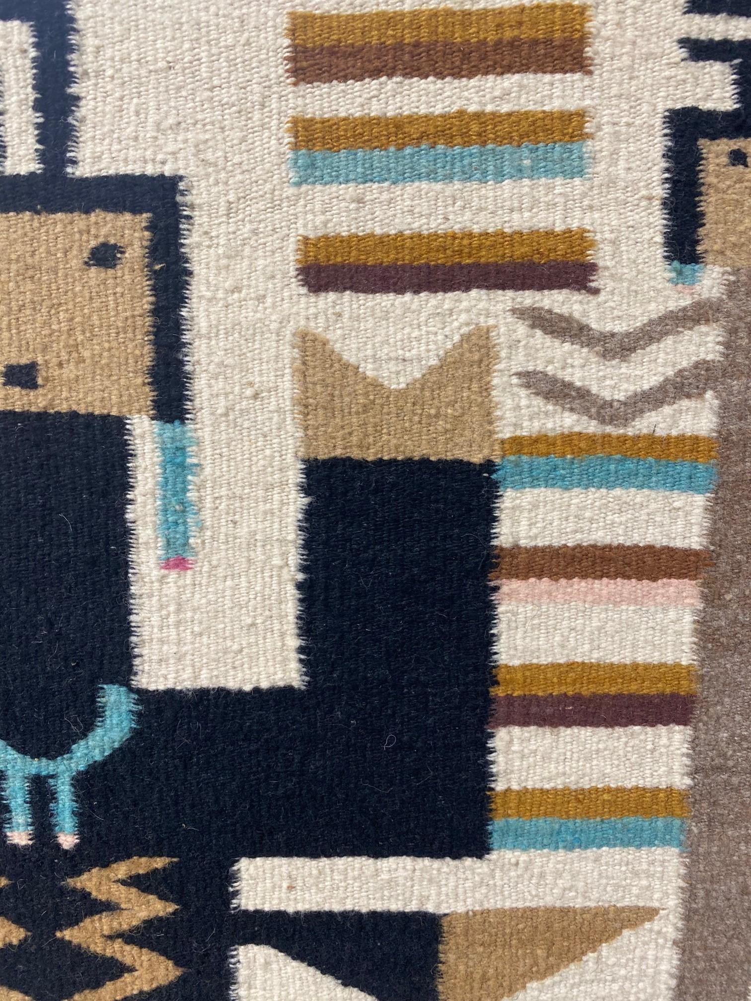 Handwoven Native American Navajo Yei Yeibichai Pictorial Wool Rug Blanket 4
