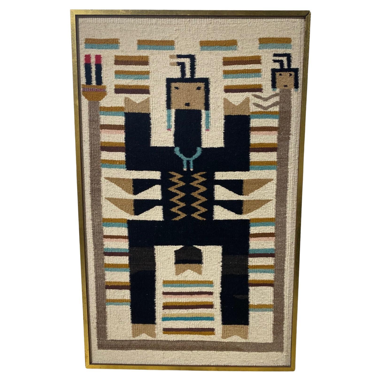 Handwoven Native American Navajo Yei Yeibichai Pictorial Wool Rug Blanket