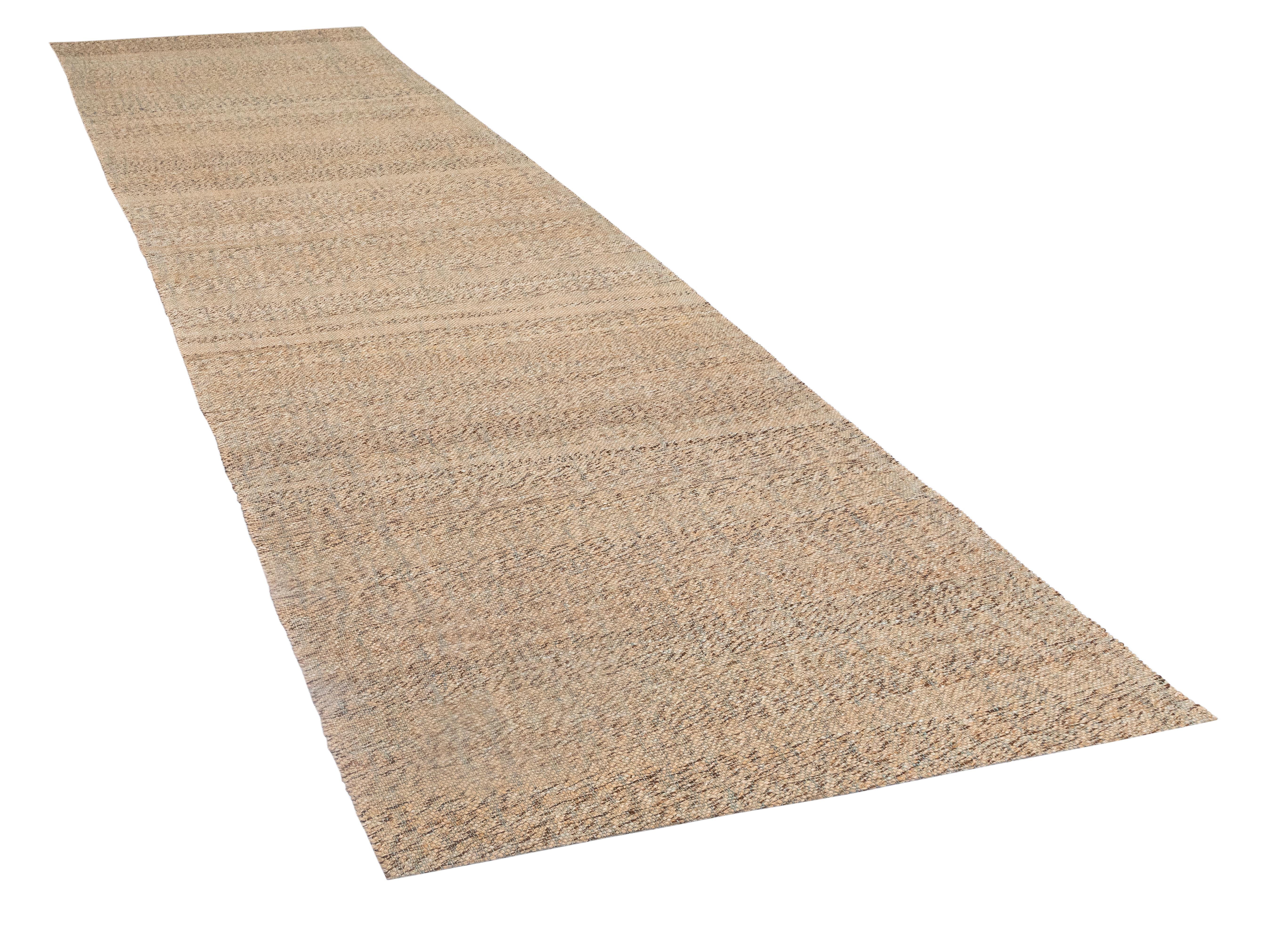 Organic Modern Handwoven Natural Dyed Palas Runner – Wool Flatweave in Neutral Earth Tones For Sale