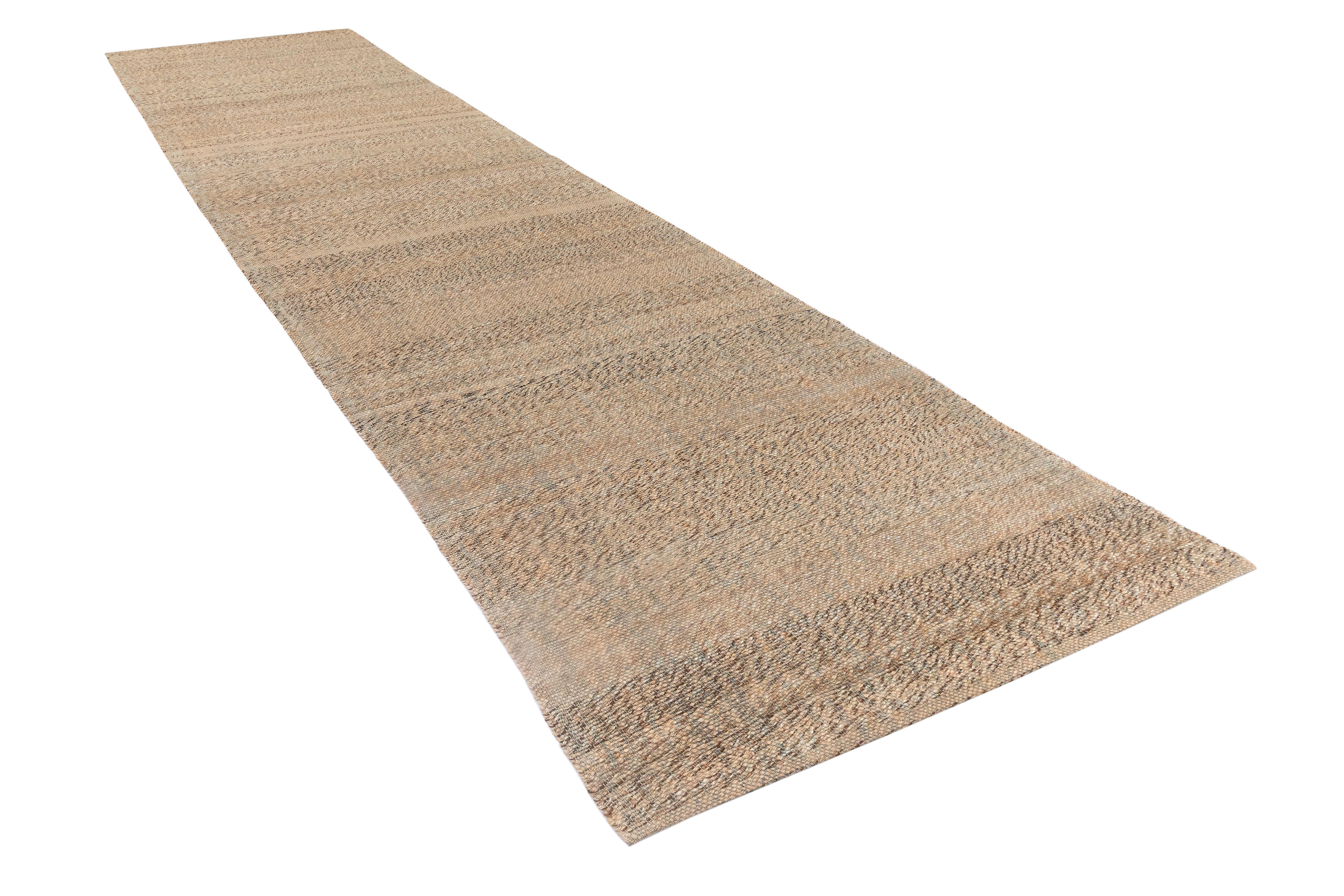 Persian Handwoven Natural Dyed Palas Runner – Wool Flatweave in Neutral Earth Tones For Sale