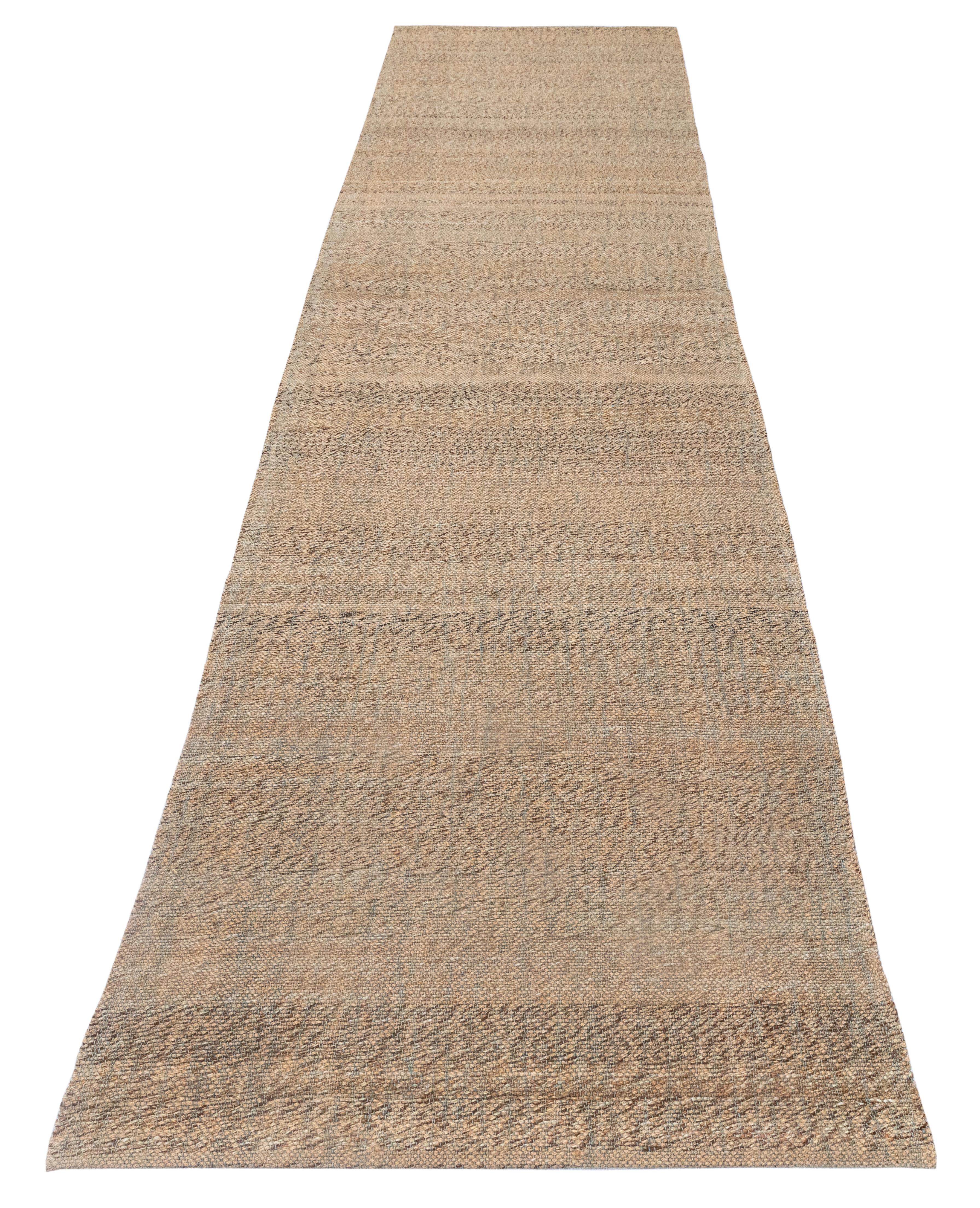 Contemporary Handwoven Natural Dyed Palas Runner – Wool Flatweave in Neutral Earth Tones For Sale
