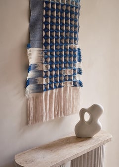 Handwoven Natural Indigo DIP Dyed Honeycomb 3D Fringed Artwork
