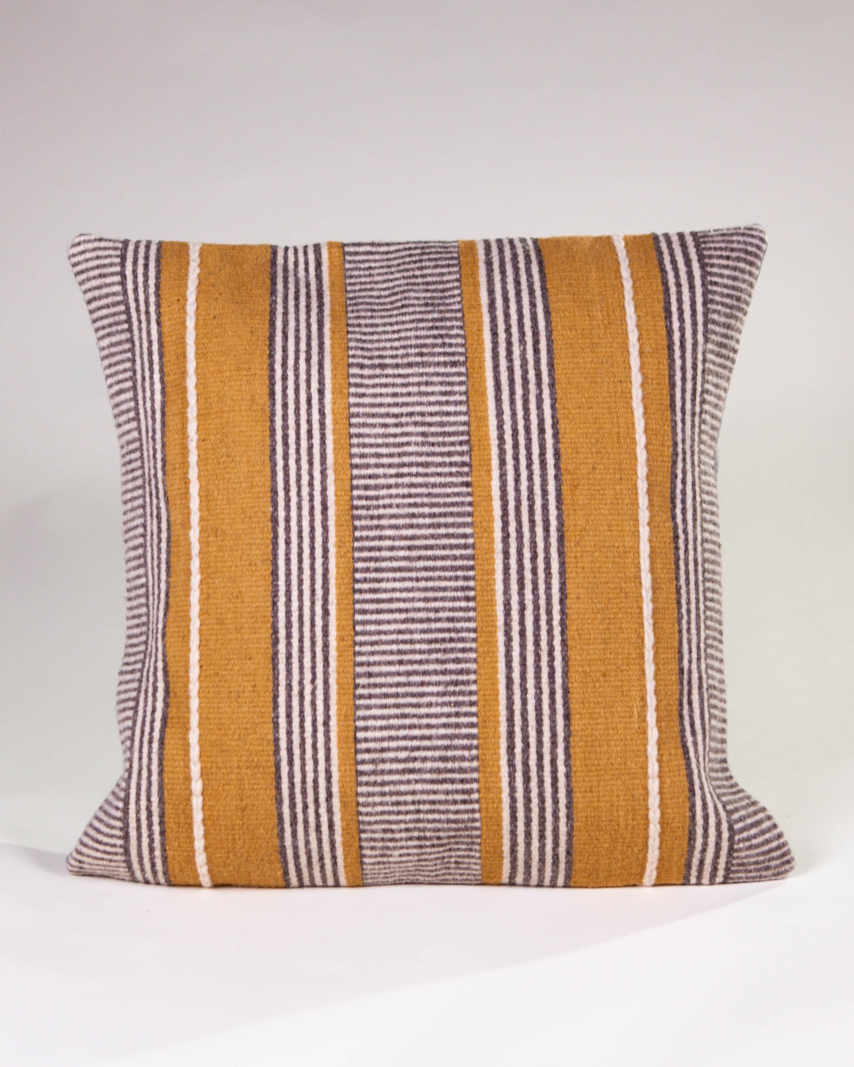 Handwoven New Boho Wool Throw Pillow in Boho Style Wool Throw Pillow in Ochre