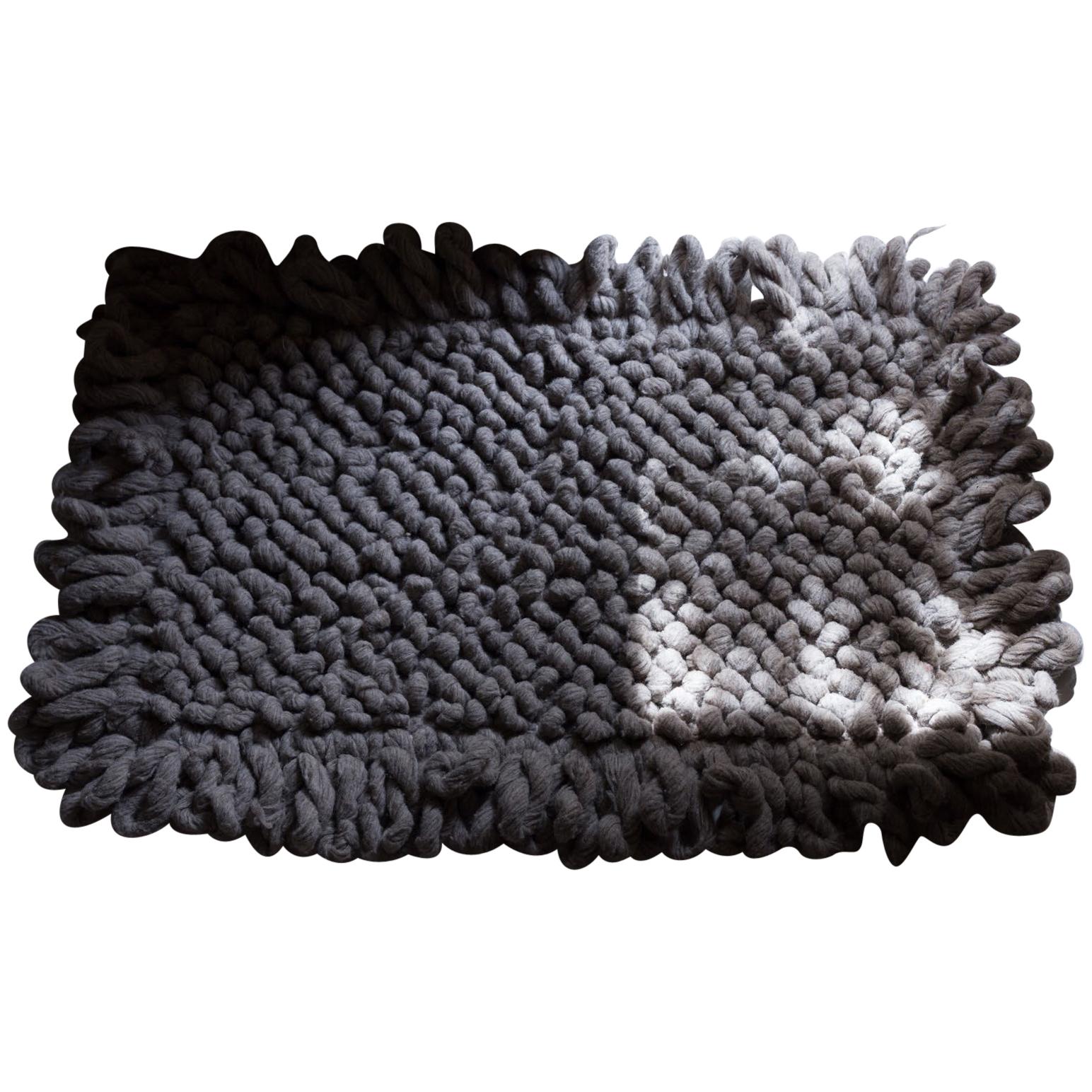 Handwoven Nubby Wool Rug in Grey, Medium, In Stock