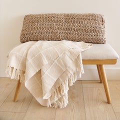 Handwoven Off White Cotton Sea Shell Throw by Designer Studio Variously, 50x70”