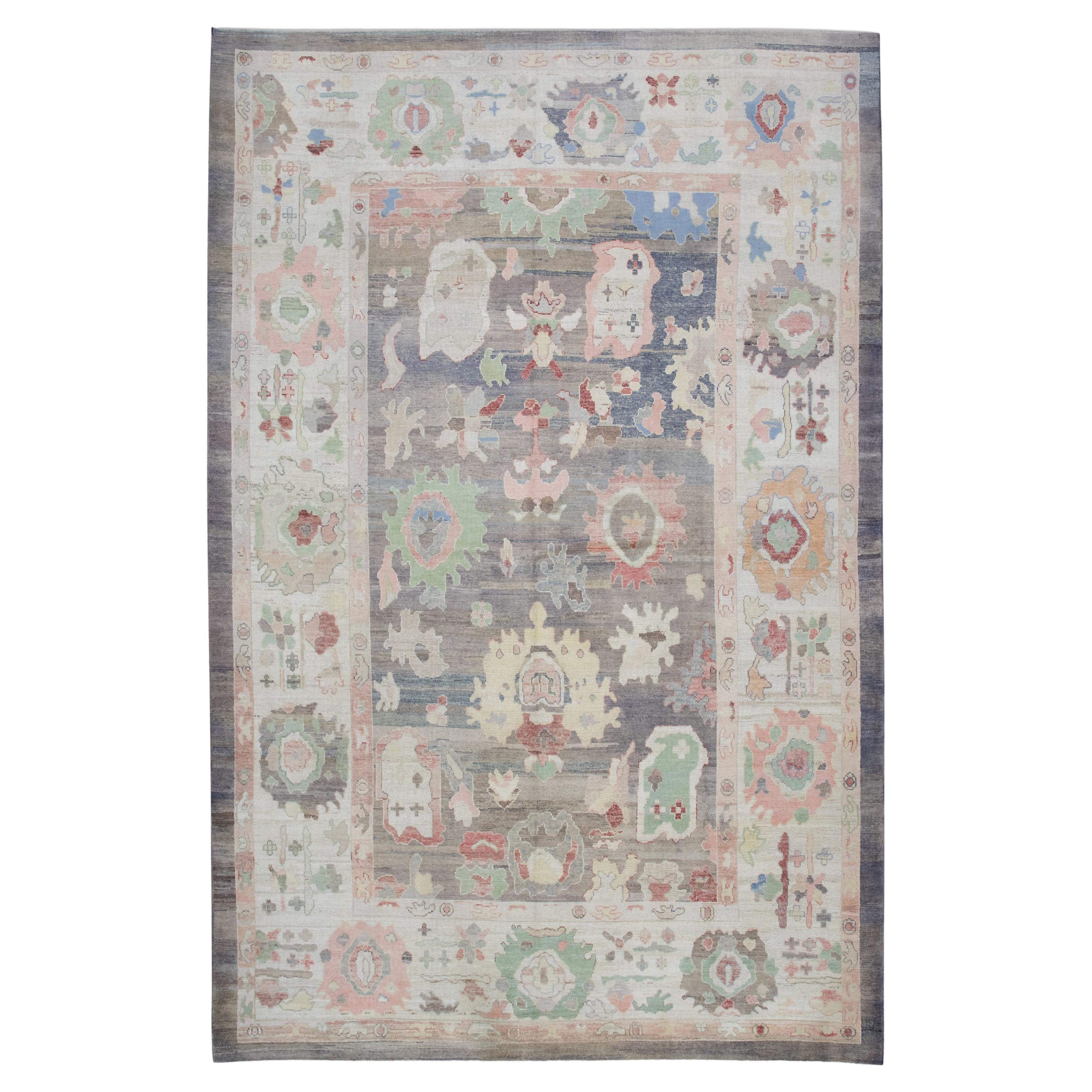 Handwoven Old Wool Turkish Oushak Rug 10'3"x 14'8" For Sale