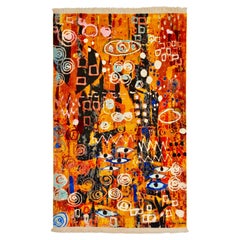 Handgewebter orangefarbener Seidenteppich, entworfen von Dena Lawrence und in Kaschmir gewebt.  