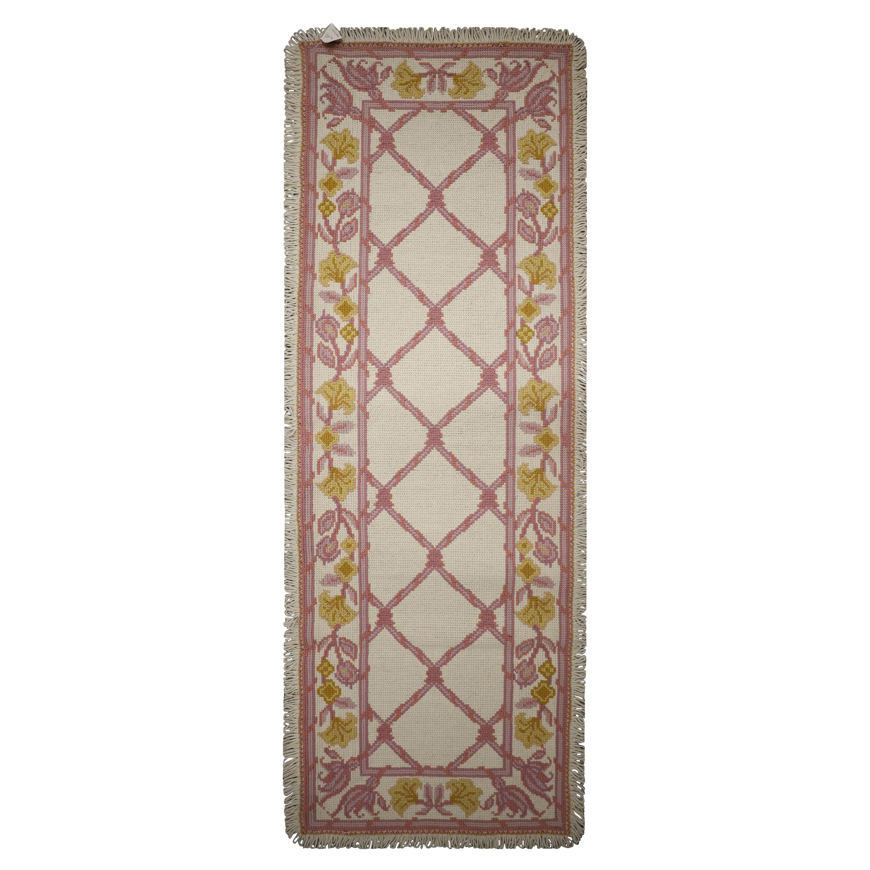 Handwoven Oriental Area Rug, Traditional Needlepoint Carpet Runner For Sale