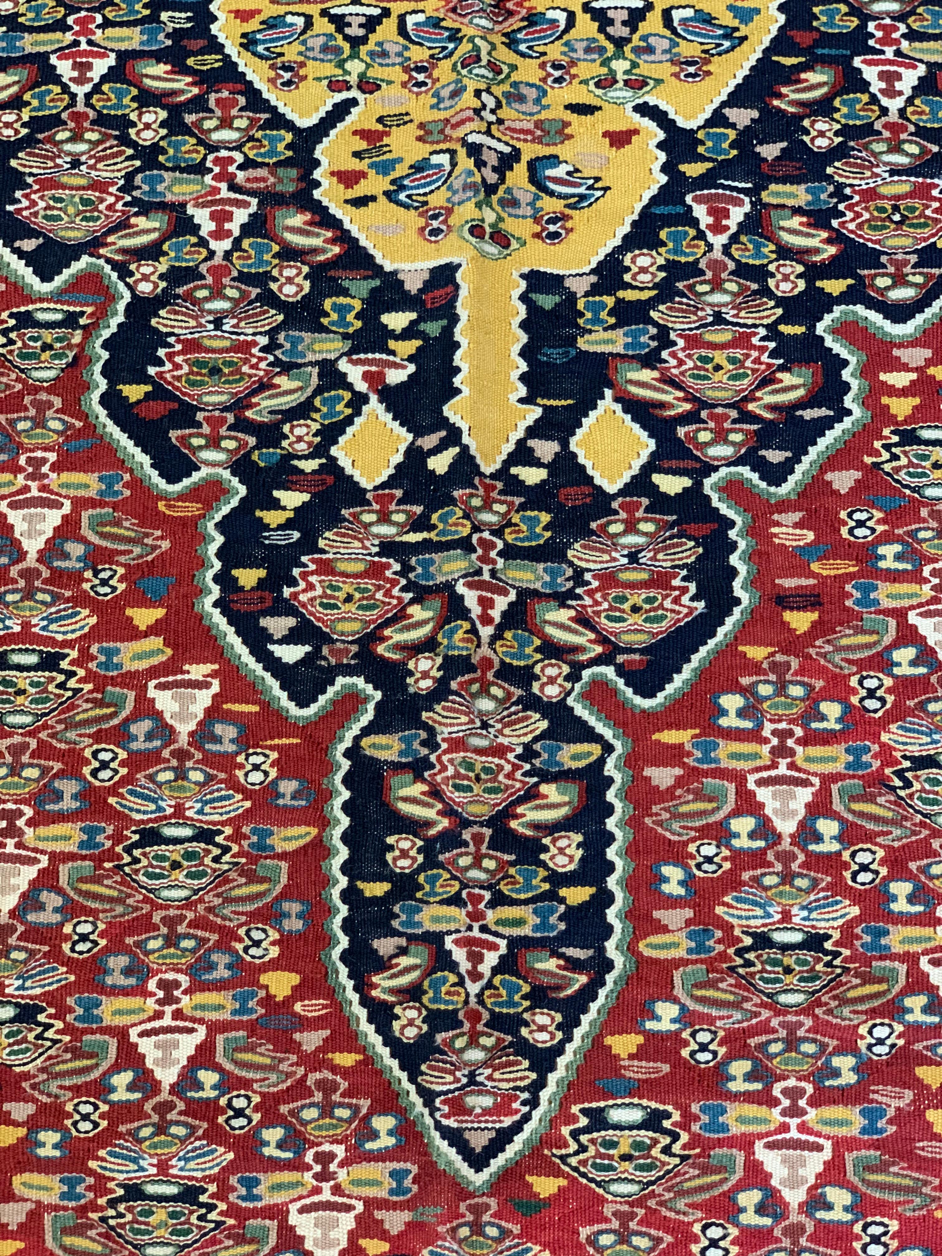 Exclusive Kurdish Kilim Rug Geometric Silk Wool Area Rug Handmade Carpet  For Sale 3