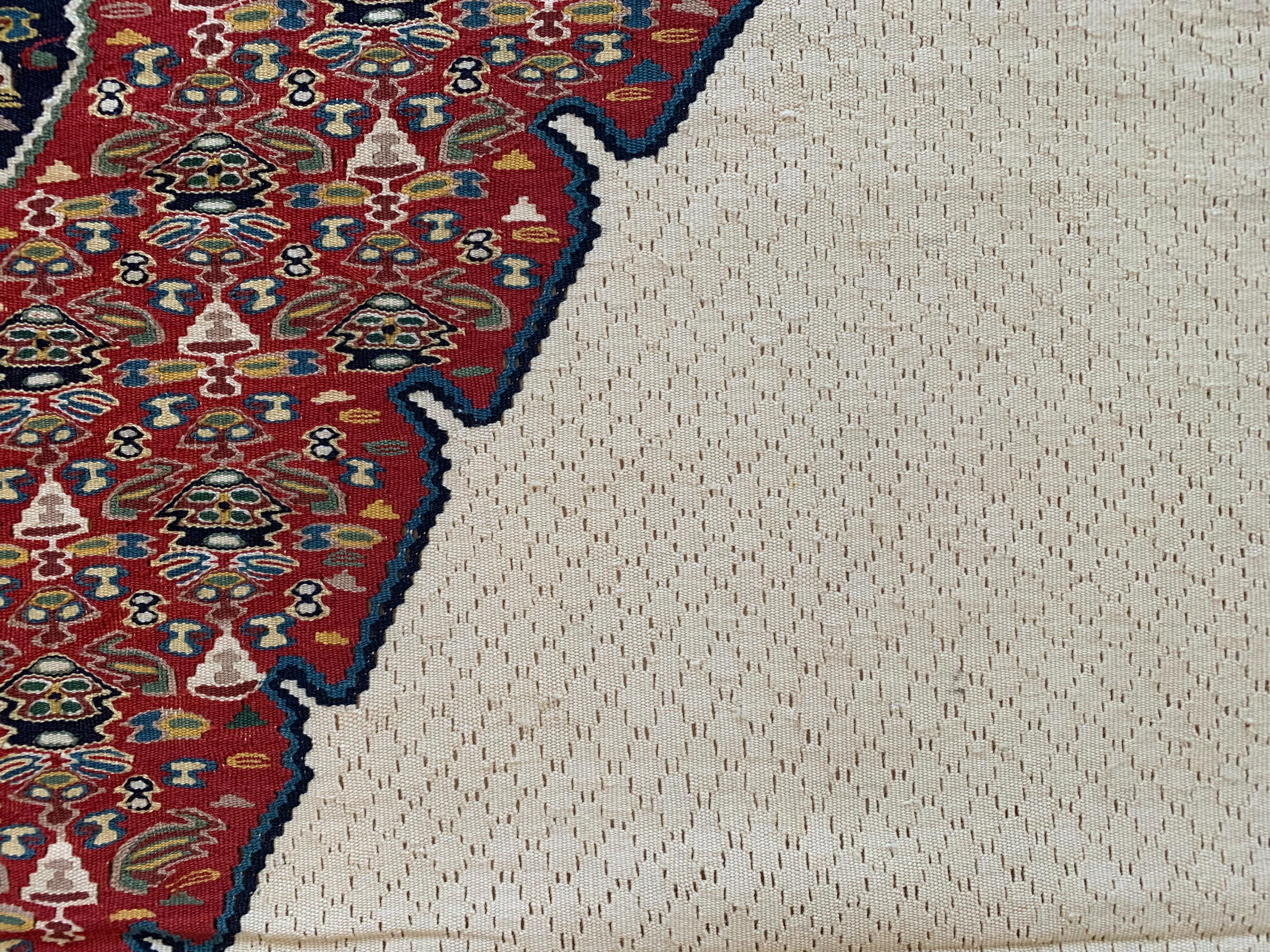 Exclusive Kurdish Kilim Rug Geometric Silk Wool Area Rug Handmade Carpet  For Sale 4