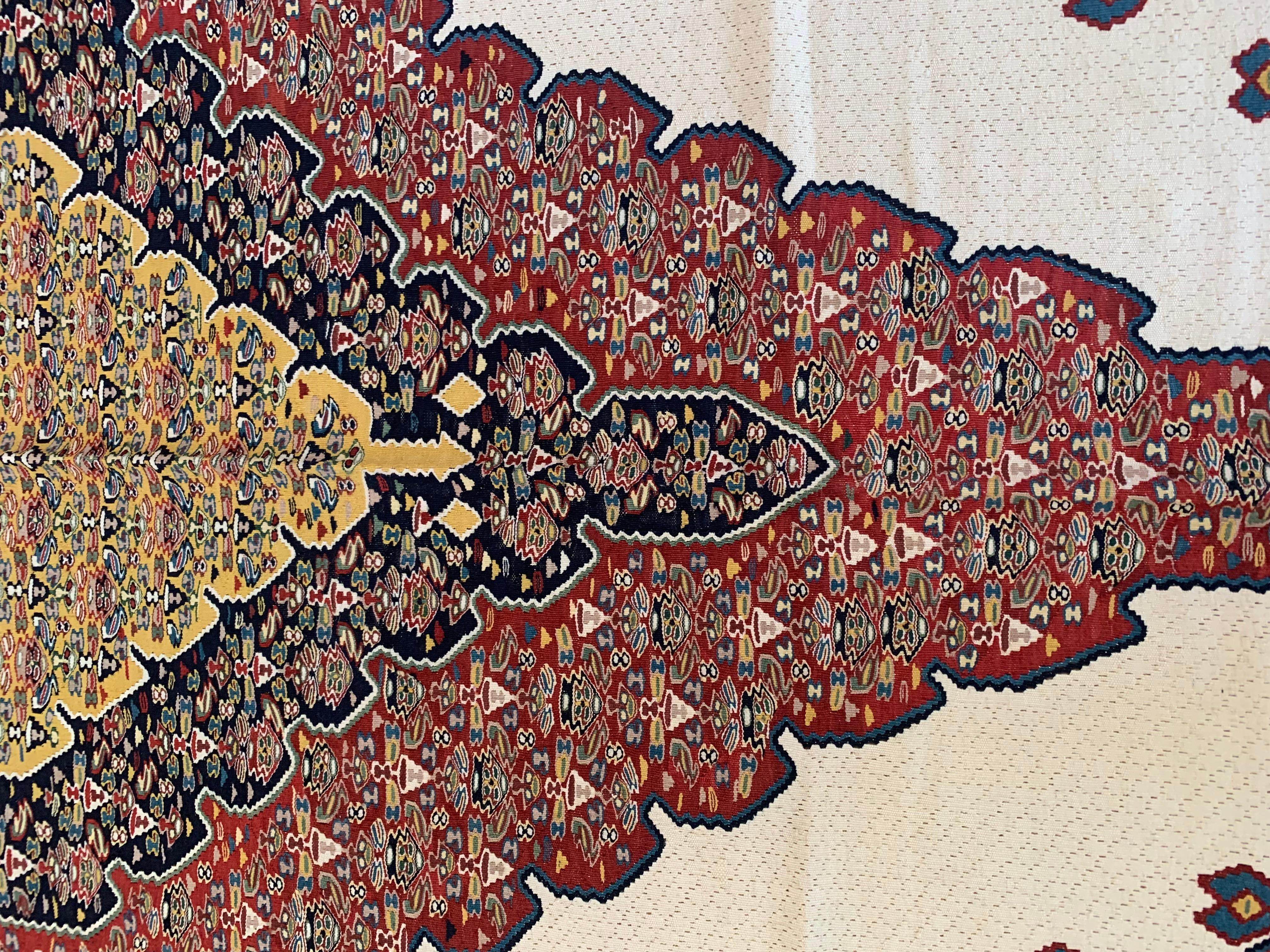 Exclusive Kurdish Kilim Rug Geometric Silk Wool Area Rug Handmade Carpet  For Sale 5
