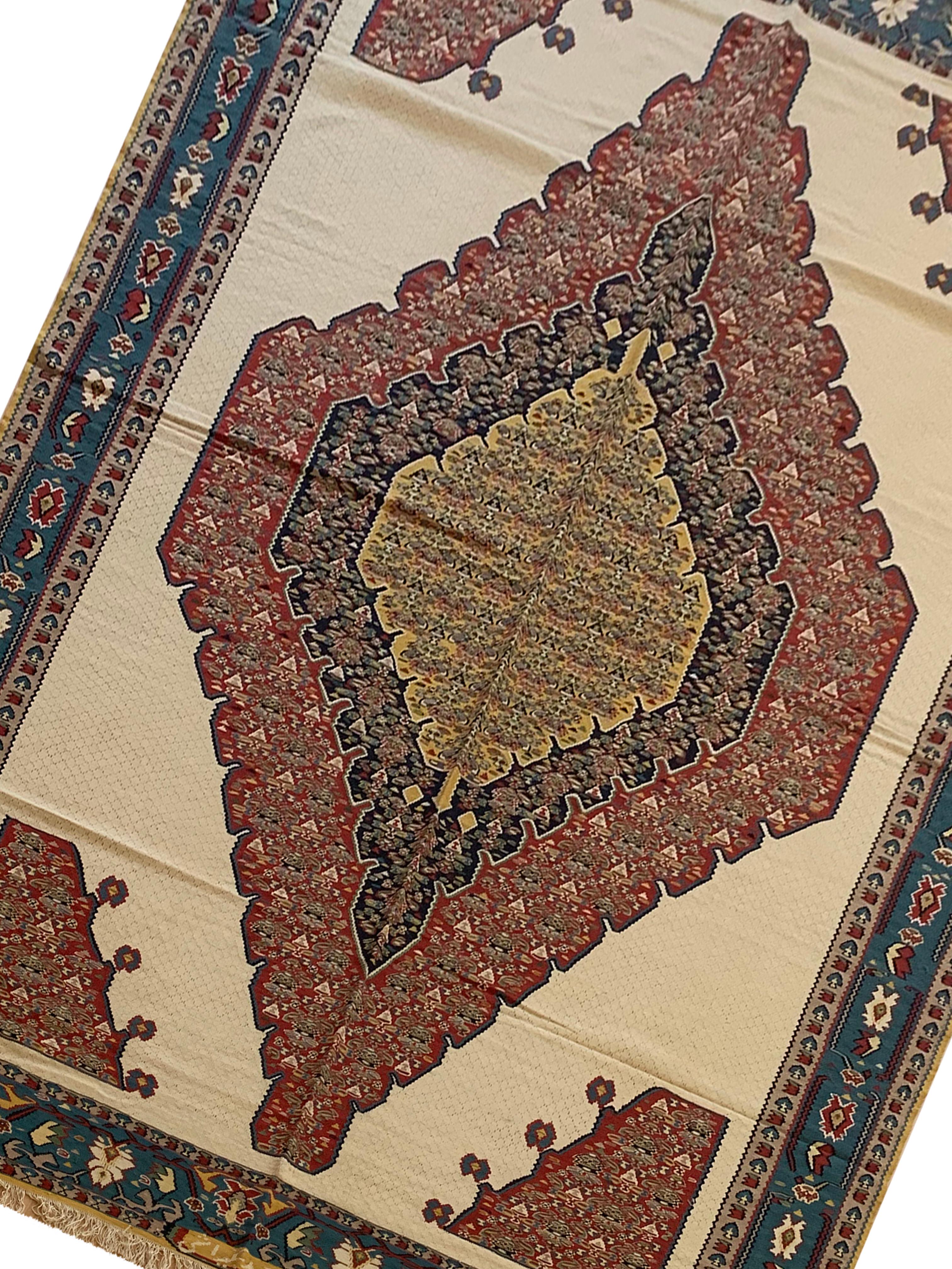 Tribal Exclusive Kurdish Kilim Rug Geometric Silk Wool Area Rug Handmade Carpet  For Sale