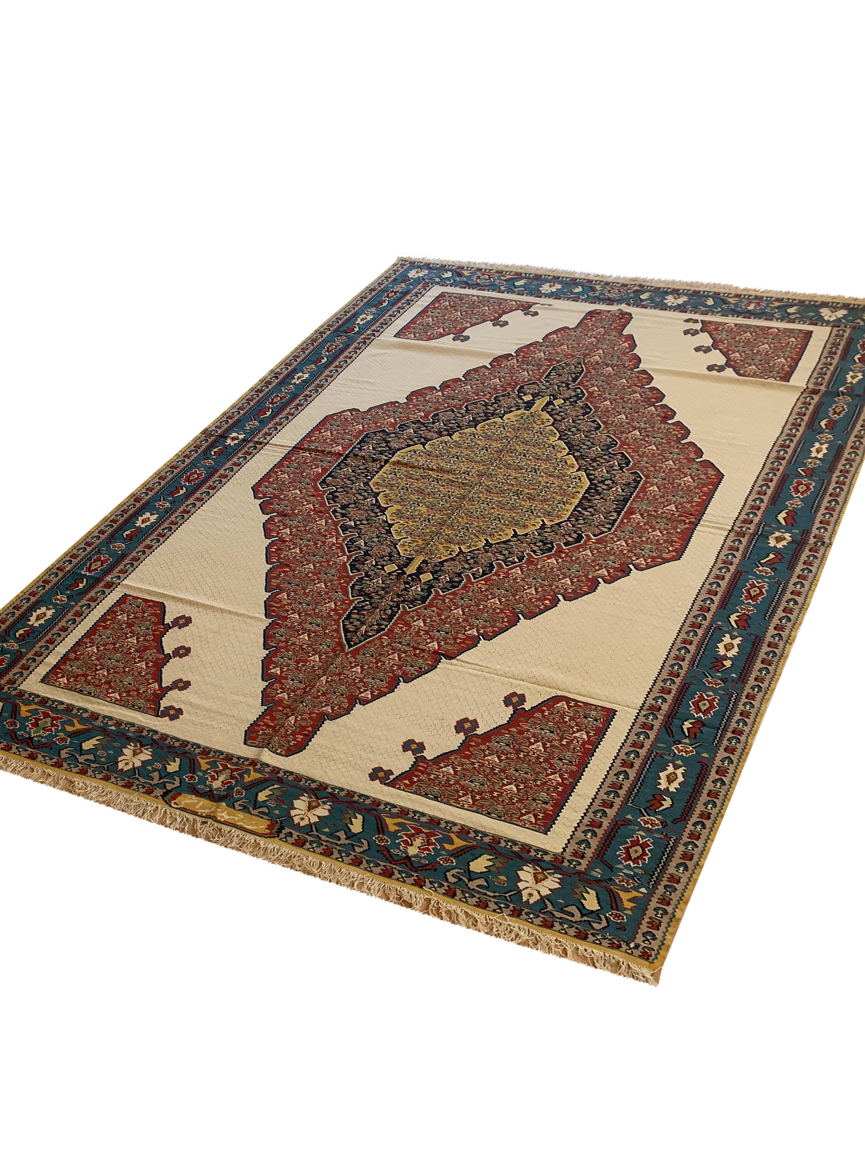 Iraqi Exclusive Kurdish Kilim Rug Geometric Silk Wool Area Rug Handmade Carpet  For Sale