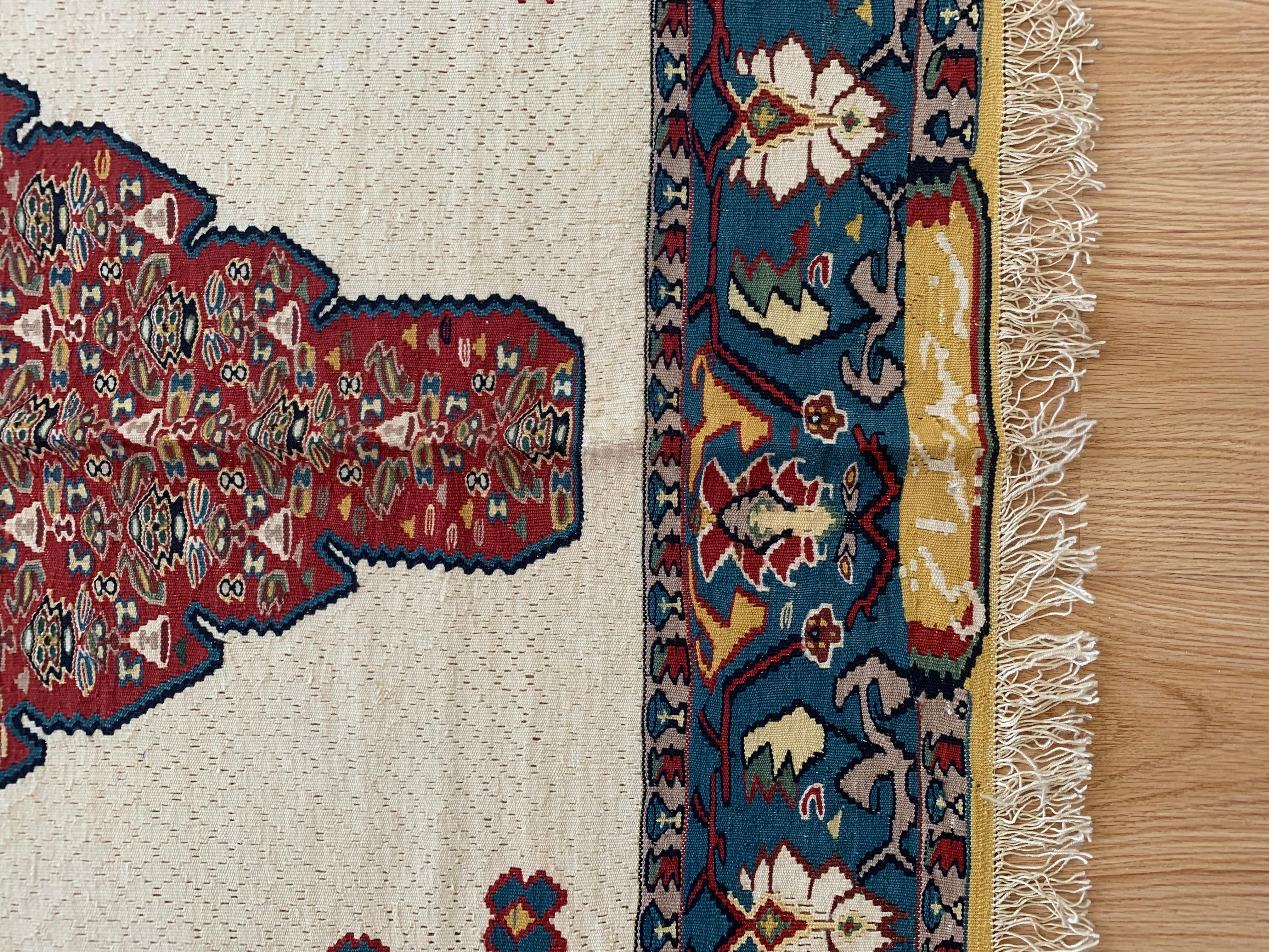 Contemporary Exclusive Kurdish Kilim Rug Geometric Silk Wool Area Rug Handmade Carpet  For Sale
