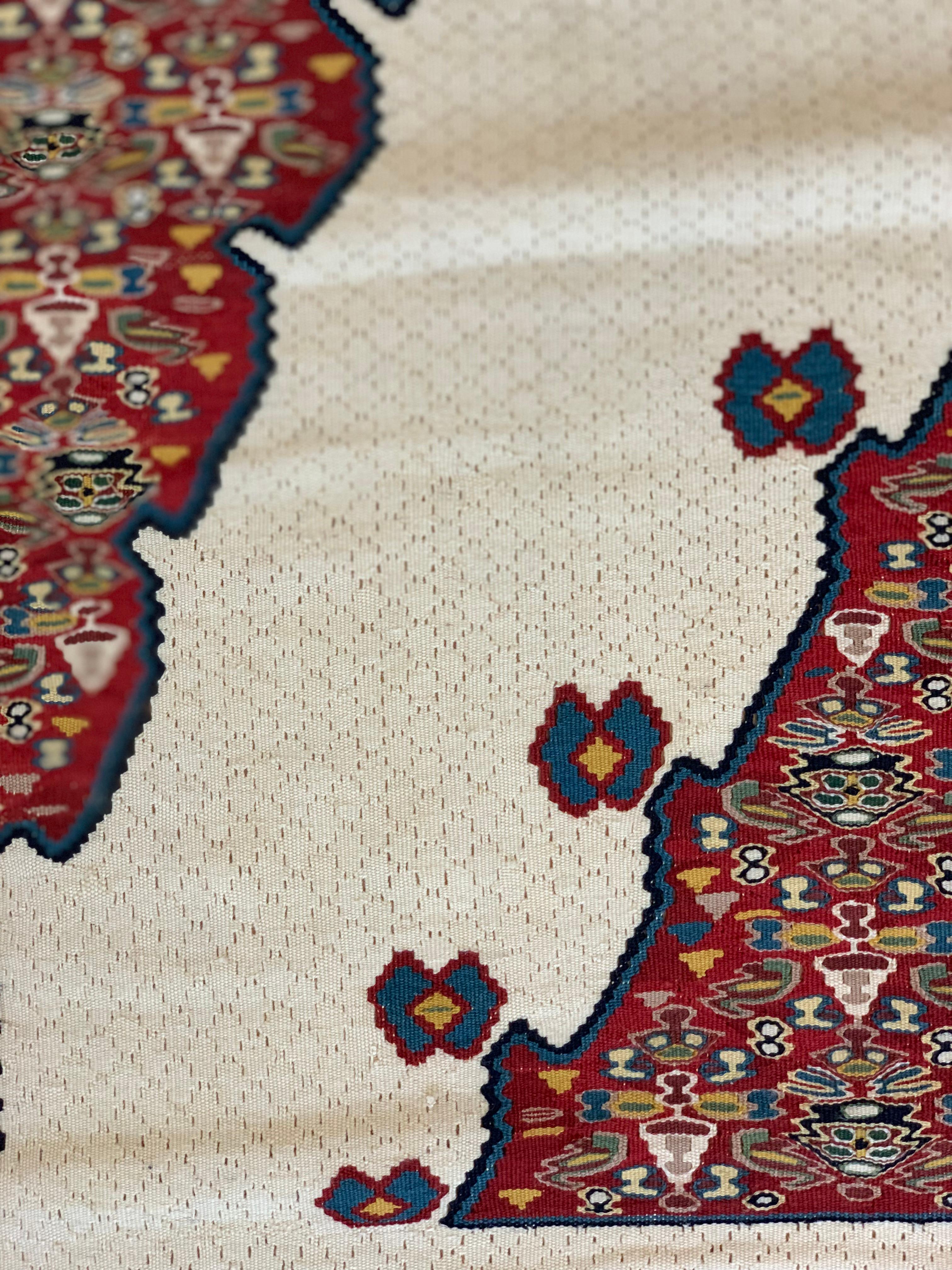 Exclusive Kurdish Kilim Rug Geometric Silk Wool Area Rug Handmade Carpet  For Sale 1