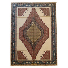 Geometrischer Teppich aus Seide und Wolle, handgefertigter kurdischer Kelim-Teppich 