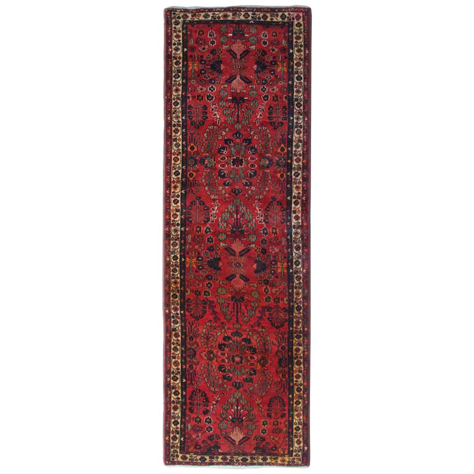 Handwoven Oriental Runner Rug, Traditional Red Wool Vintage Rug For ...