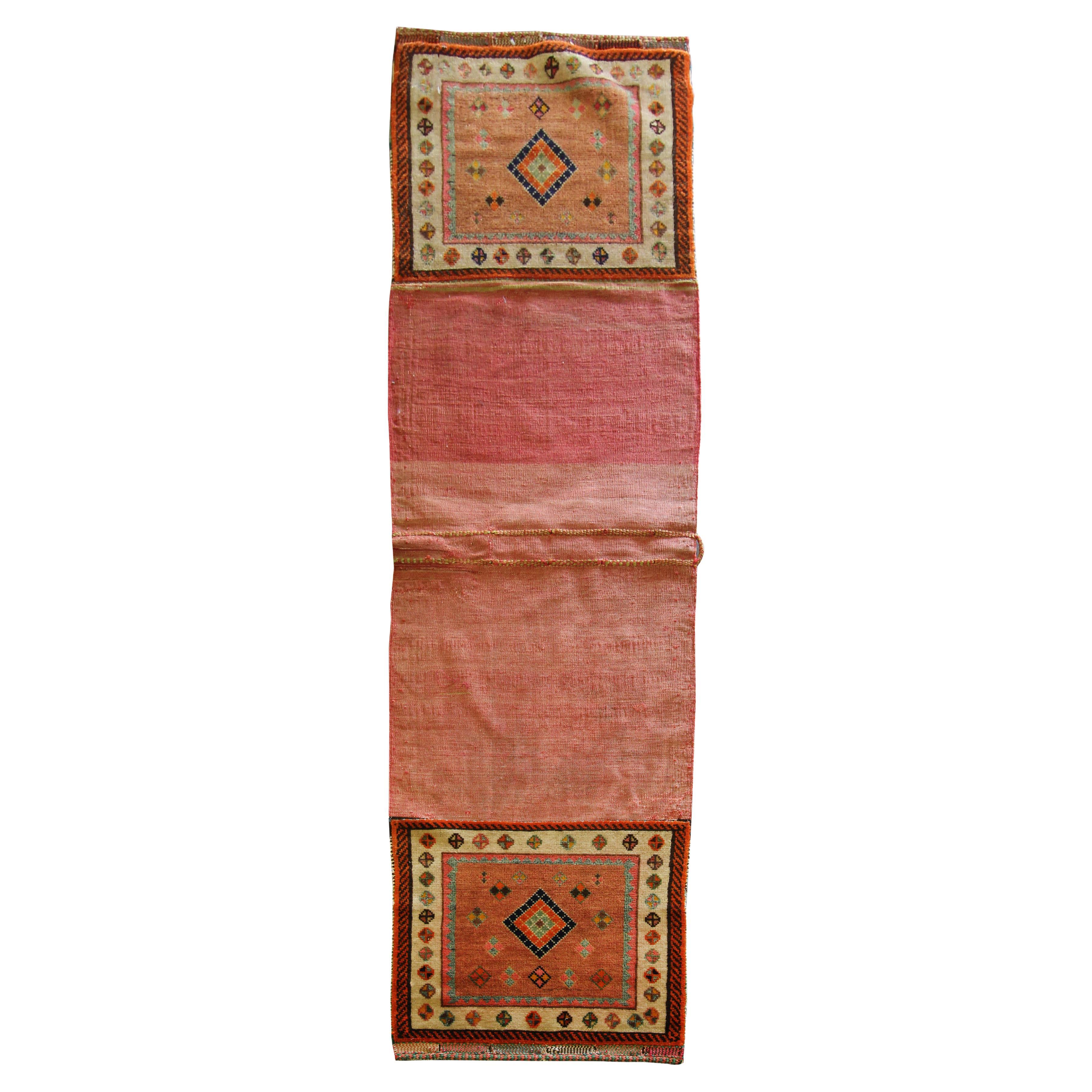 Handwoven Oriental Saddle Bag, Collectable Pink-Red Wool Khorjin Rug