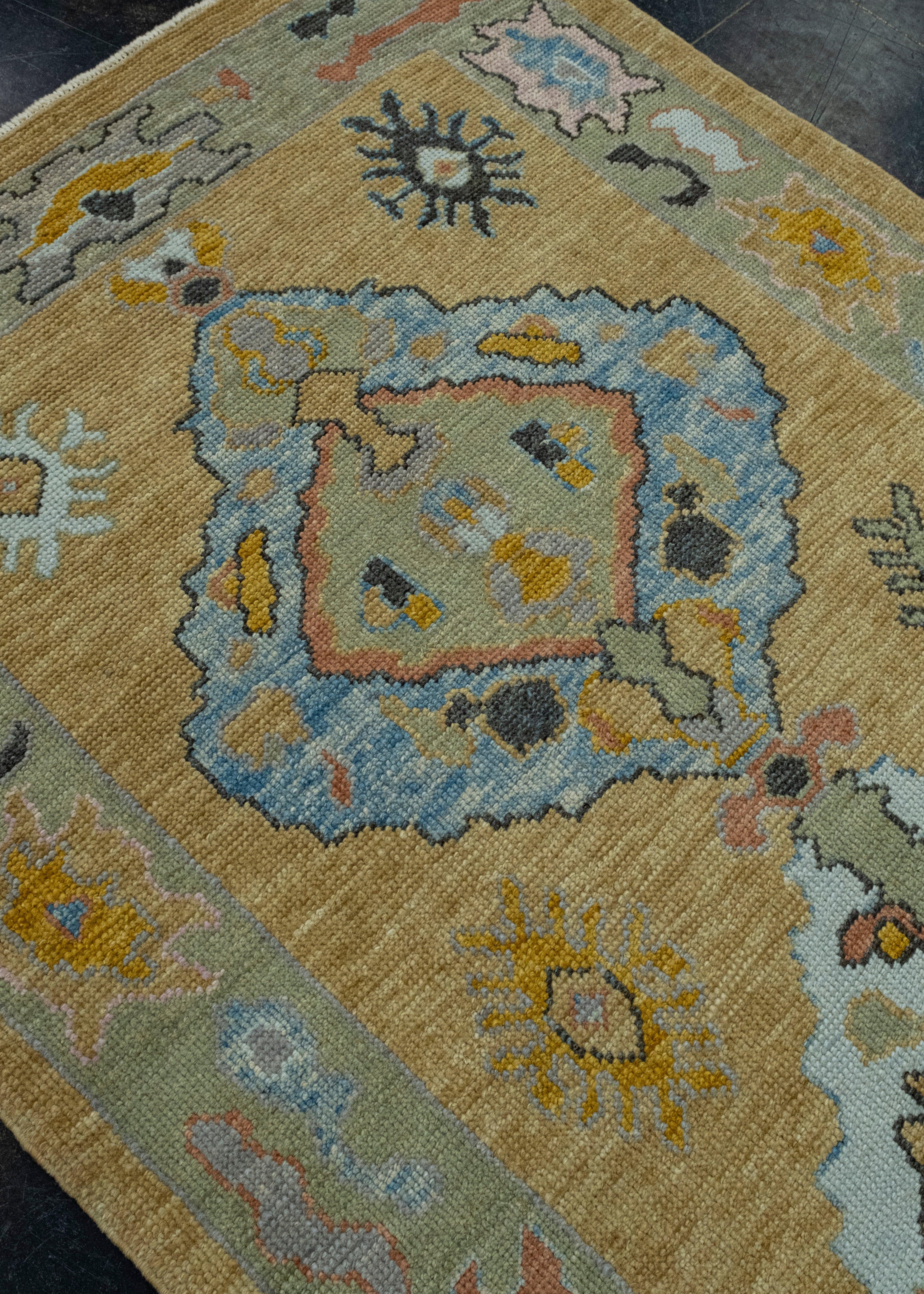 Noué à la main Tapis Oushak tissé à la main 4'2