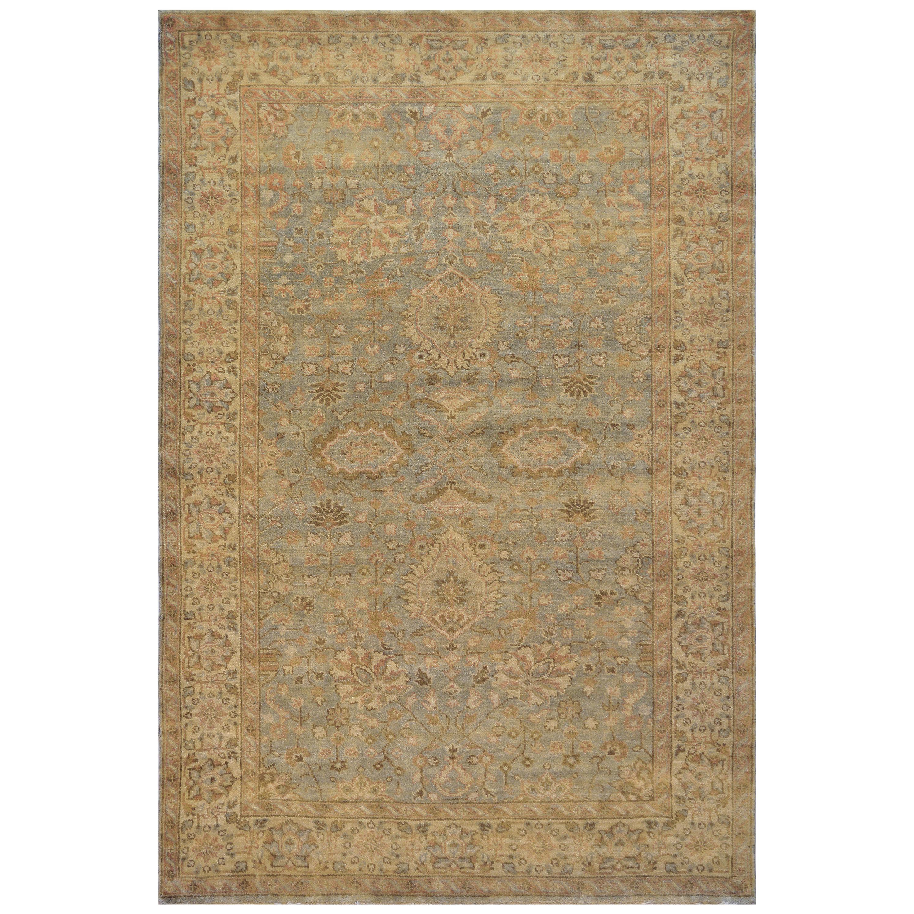 Contemporary Handwoven 100% Wool Floral Oushak Rug For Sale