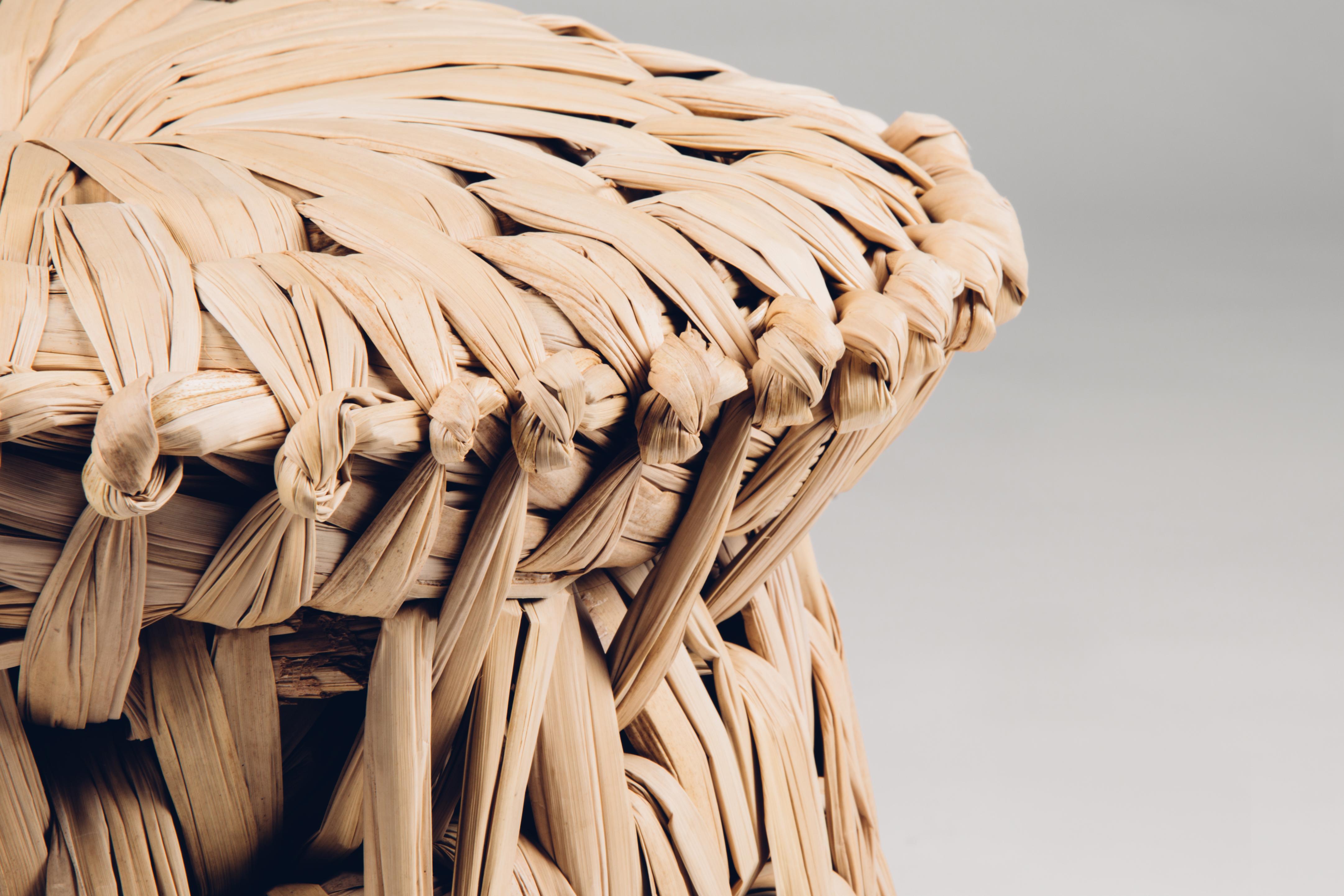 Hand-Woven Handwoven Palm 'Icpalli' Large Stool, made in Mexico from LUTECA