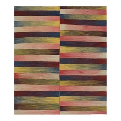 Handwoven Persian Kilim Rug, Scandinavian Style Stripe Pattern, 5'5" x 6'5"