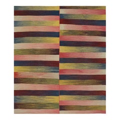 Handwoven Persian Kilim Rug, Scandinavian Style Stripe Pattern, 5'5" x 6'5"