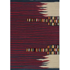Handwoven Persian Kilim Rug, Wool Flat-Weave, Red, Scandinavian Style