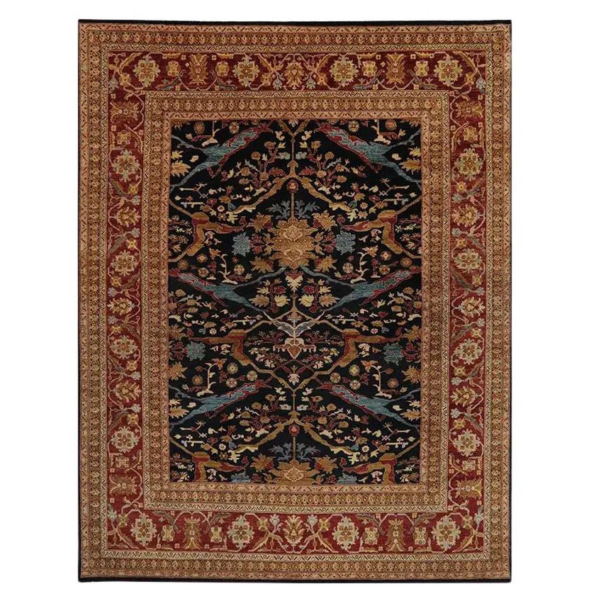 Handwoven Persian Serapi Style Wool Area Rug in Black and Red, 9'1" x 11'9" For Sale