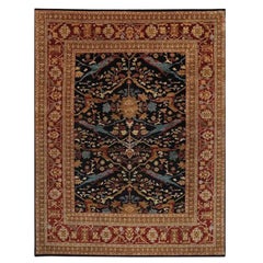 Handwoven Persian Serapi Style Wool Area Rug in Black and Red, 9'1" x 11'9"