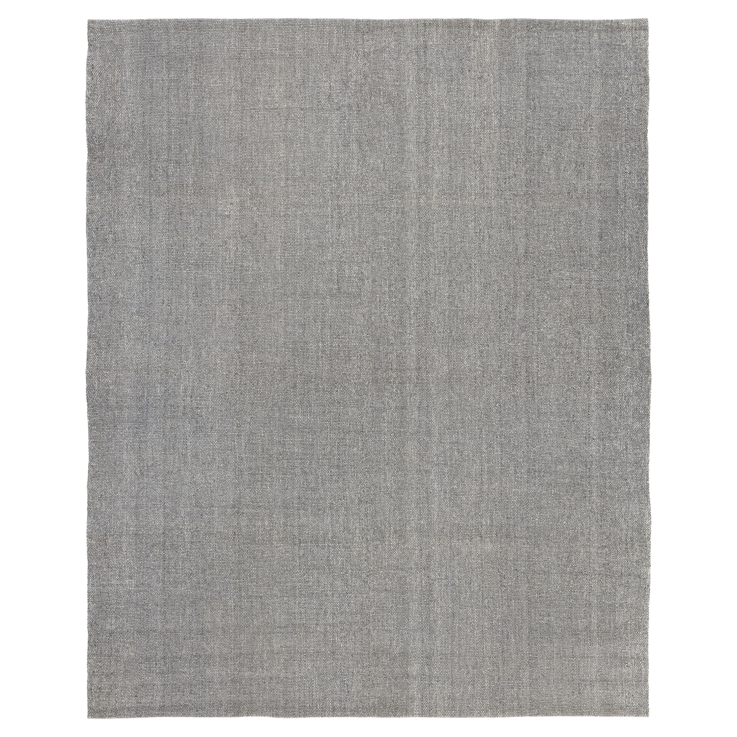 Handwoven Persian -Style Gray Flatweave Rug in Natural Wool and Linen Blend