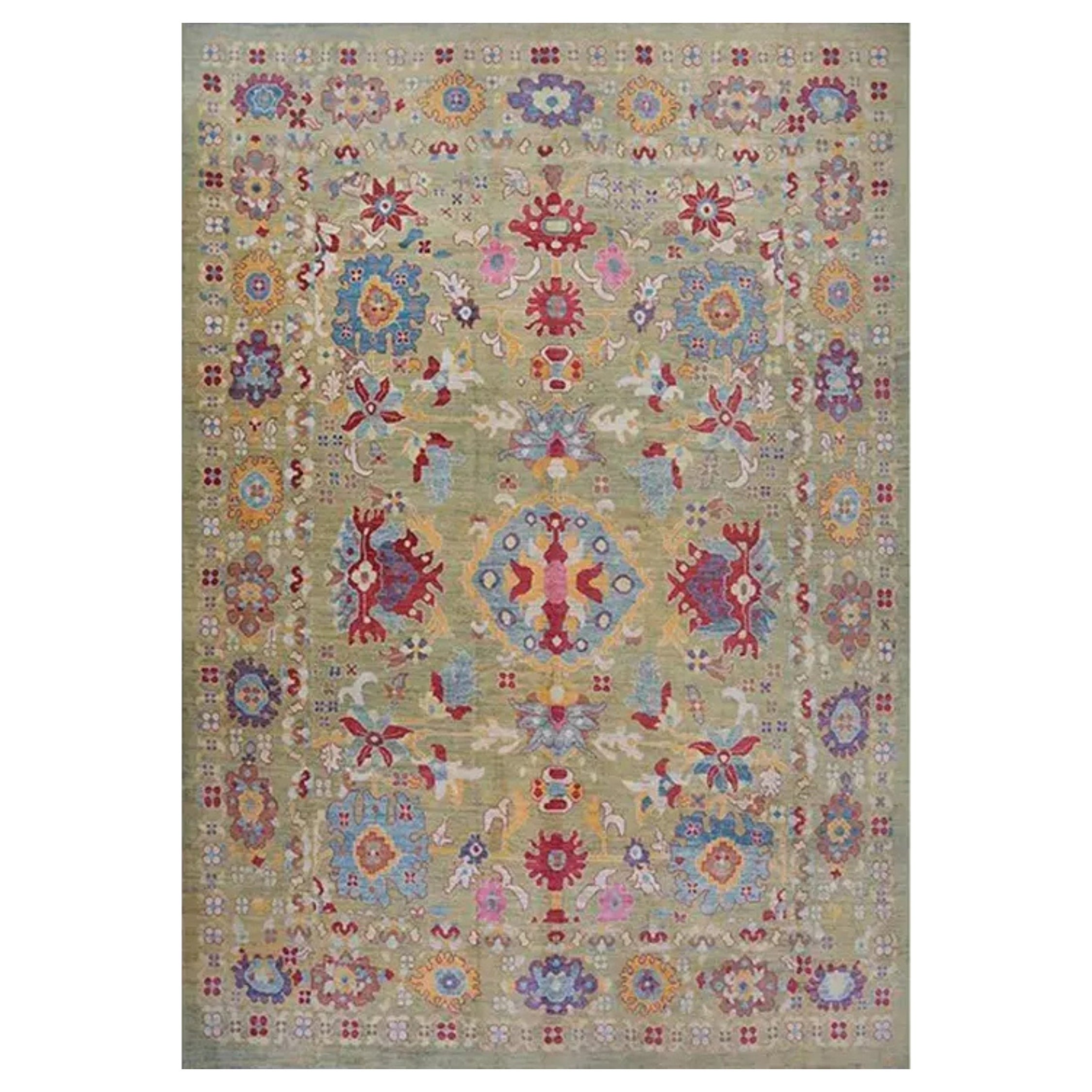 Handwoven Persian Sultanabad Wool Area Rug with Floral Design, 13'7" x 19'5"