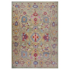 Handwoven Persian Sultanabad Wool Area Rug with Floral Design, 13'7" x 19'5"