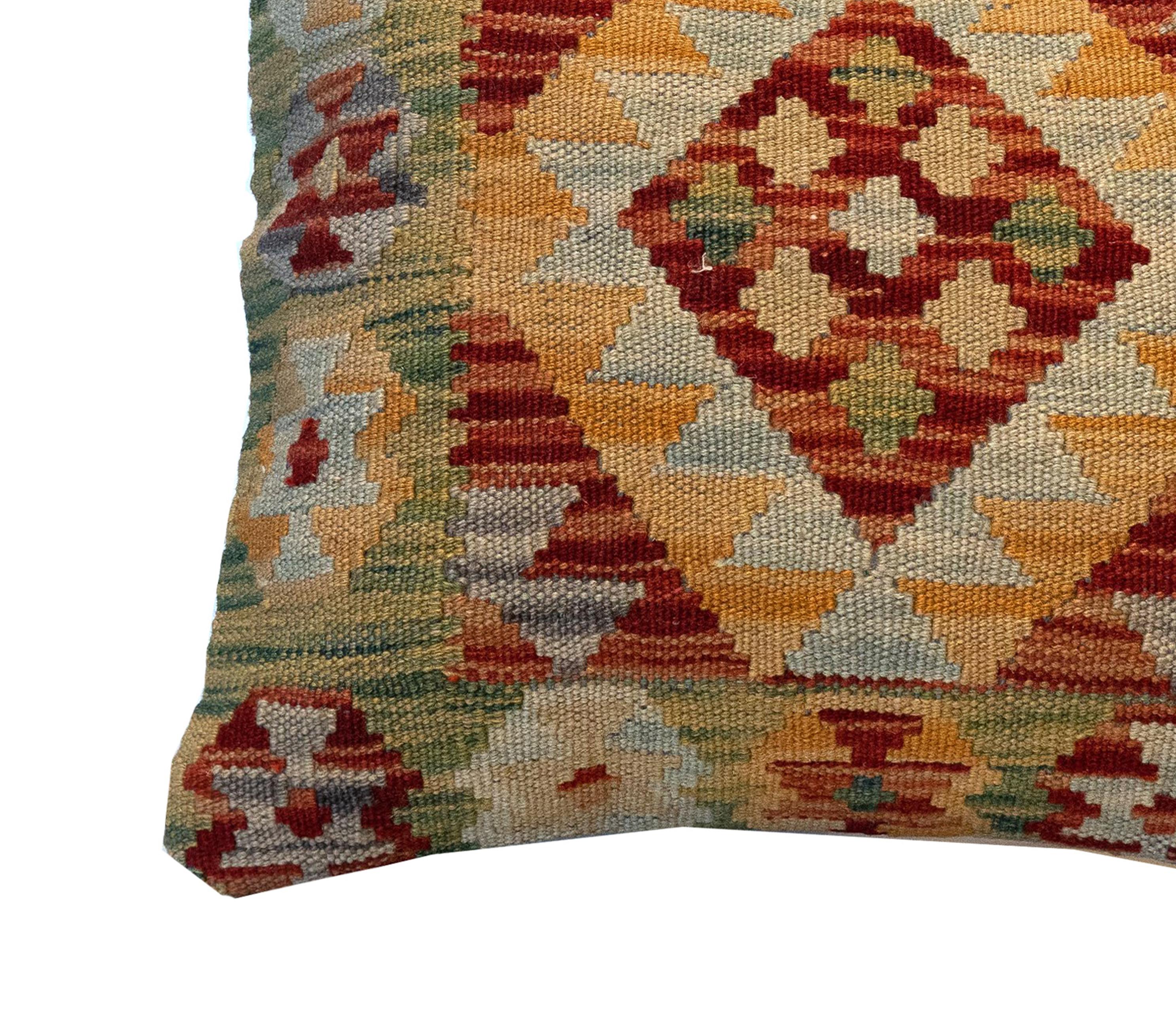 Vegetable Dyed Handwoven Pillow Cover, Geometric Wool Cushion Cover Orange Red