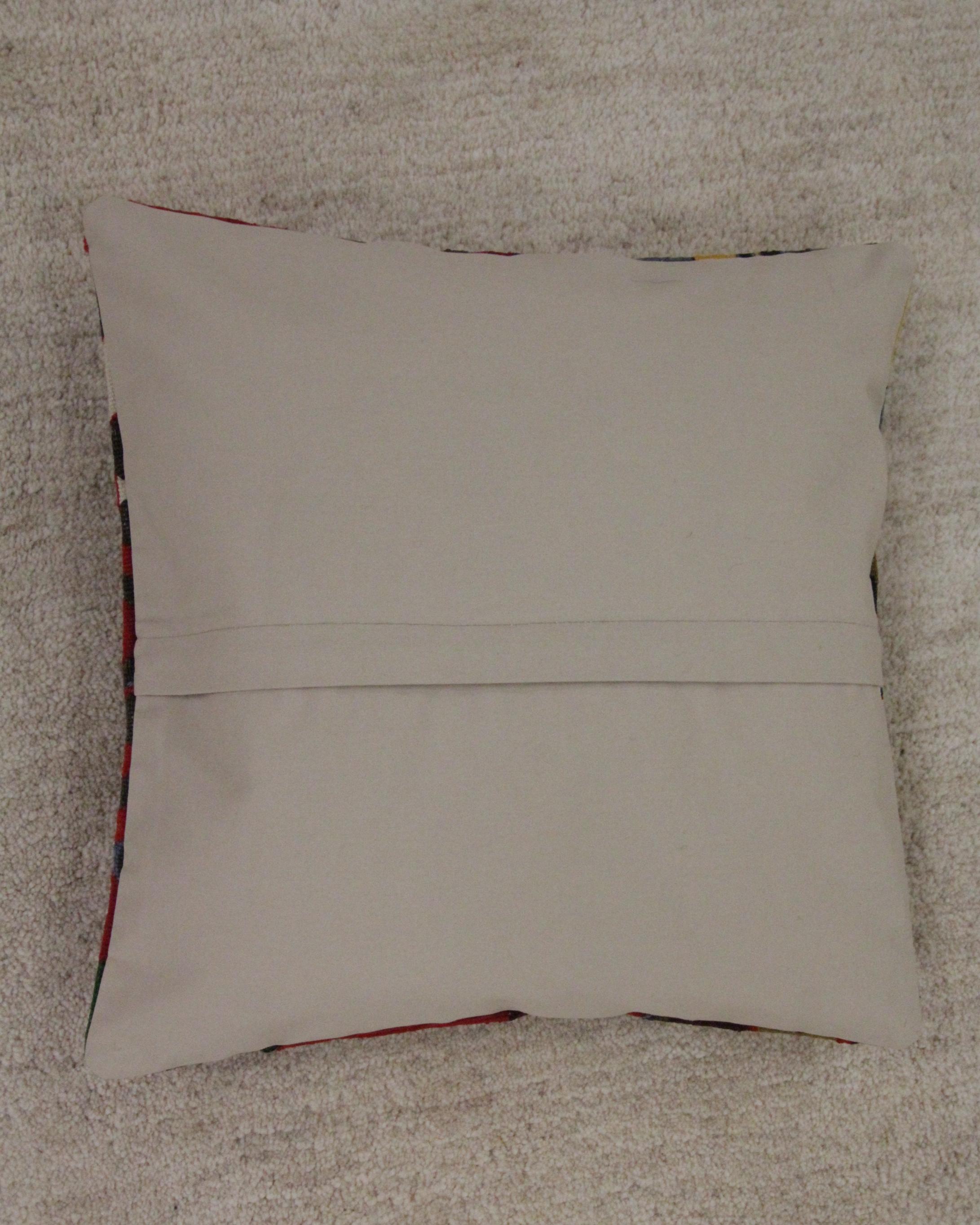 Tribal Handwoven Pillow Multicoloured Turkish Geometric Kilim Cushion Cover For Sale