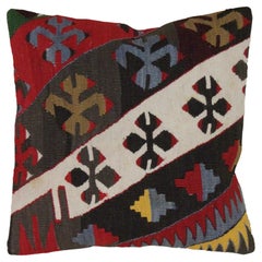 Handwoven Pillow Multicoloured Turkish Geometric Kilim Cushion Cover