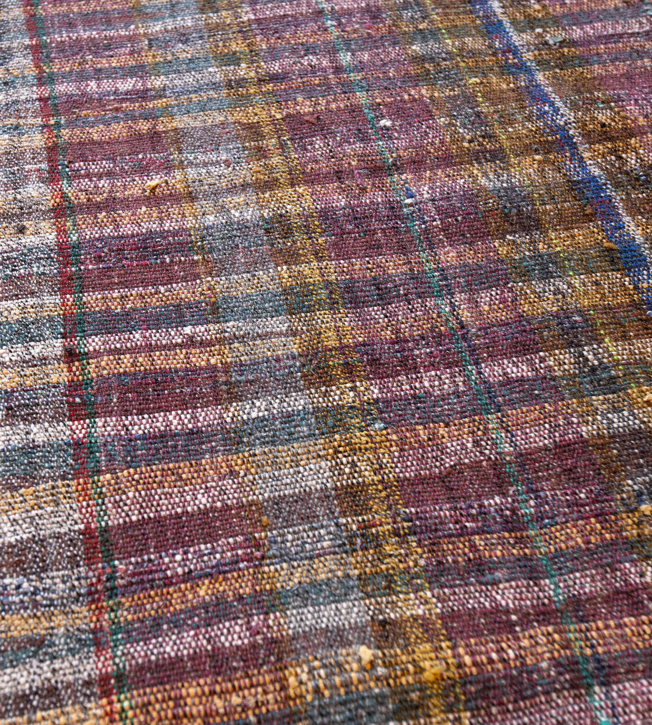 Handwoven Plaid Wool Flatweave In New Condition For Sale In West Hollywood, CA