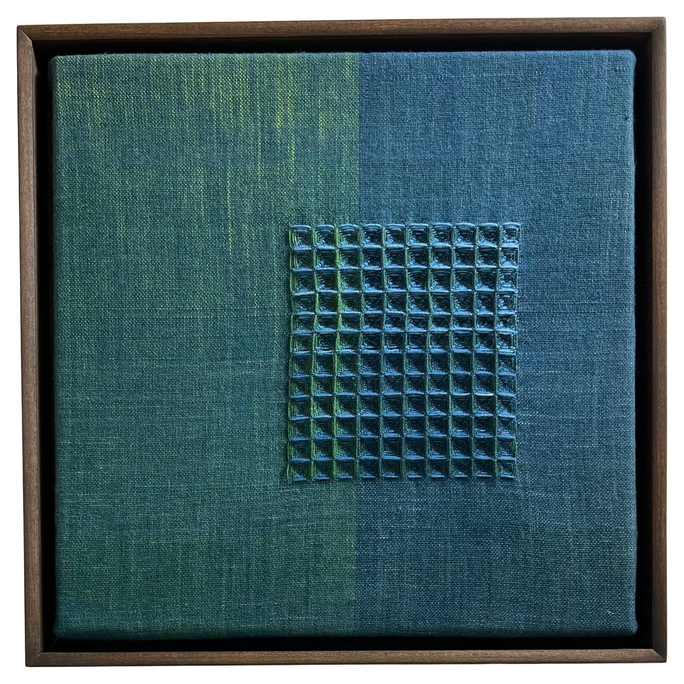 Handwoven, Plant-dyed Framed Fine Tapestry Artwork - Teals Colour Study