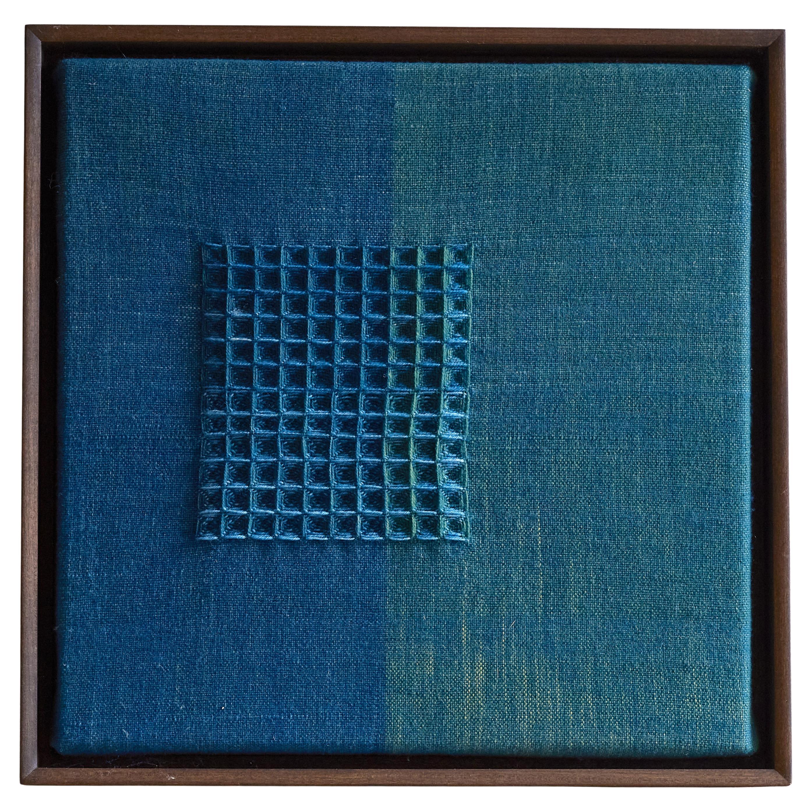 Handwoven, Plant-dyed Framed Fine Tapestry Artwork - Teals Colour Study