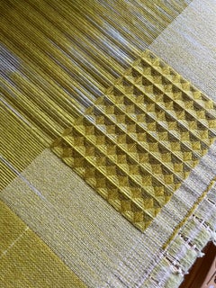 Opera d'arte tessuta a mano, tinta in pianta e incorniciata - Studio del colore giallo