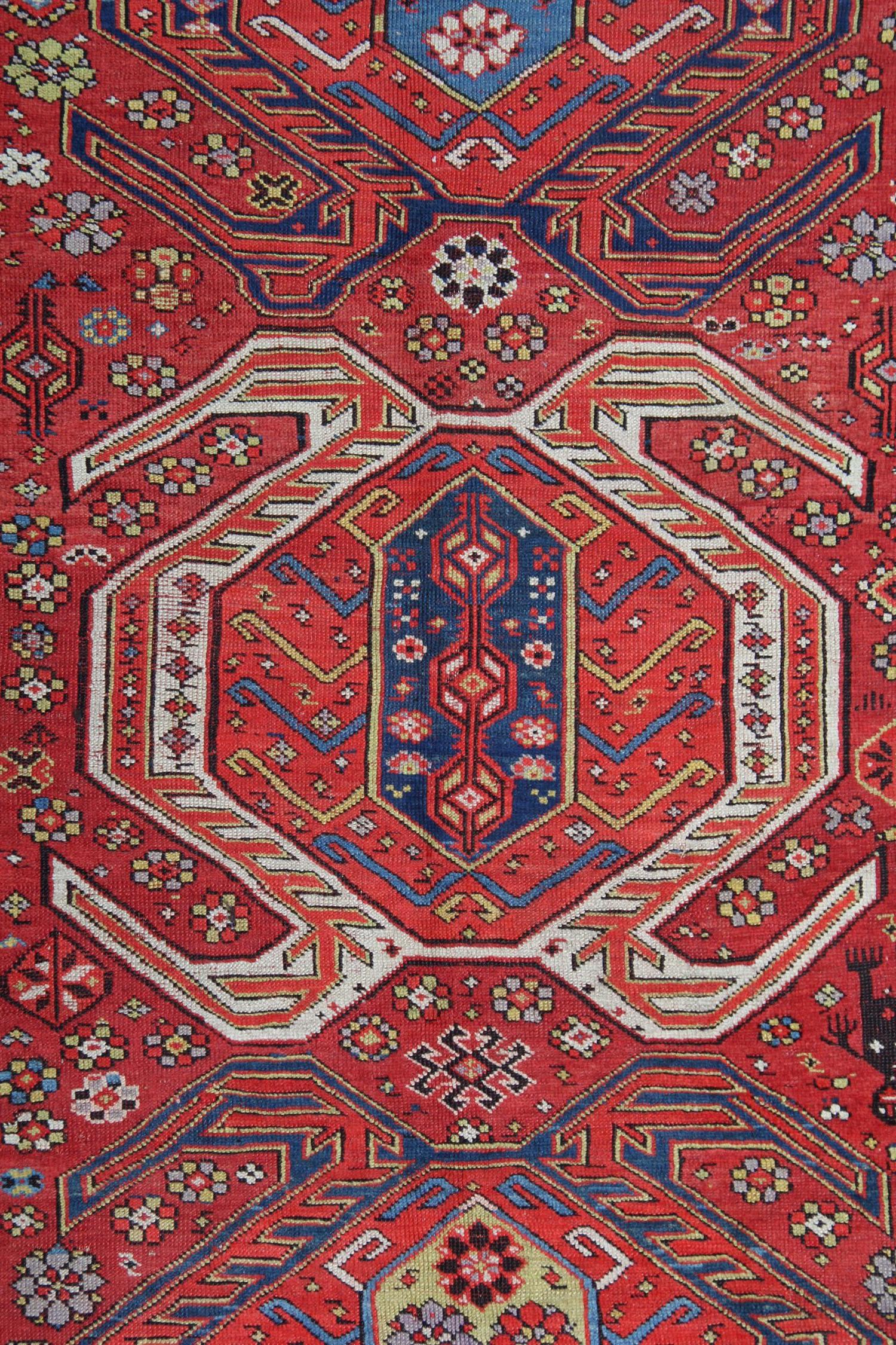 Kazak Handwoven Rare Antique Rug Lankaran Caucasian Runner Rug Long Wool Carpet For Sale