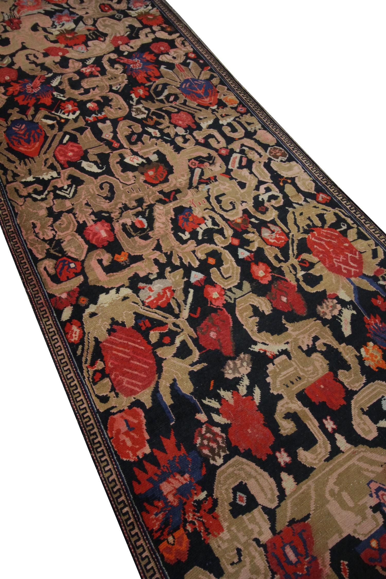 Kazak Handwoven Rare Antique Runner Rug Long Caucasian Karabagh Wool Carpet For Sale