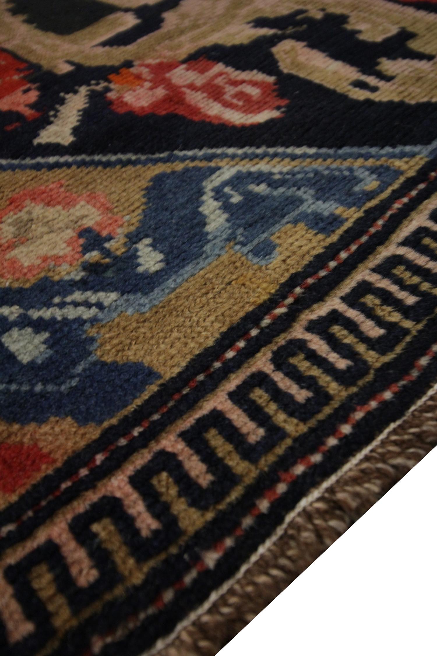 Organic Material Handwoven Rare Antique Runner Rug Long Caucasian Karabagh Wool Carpet For Sale