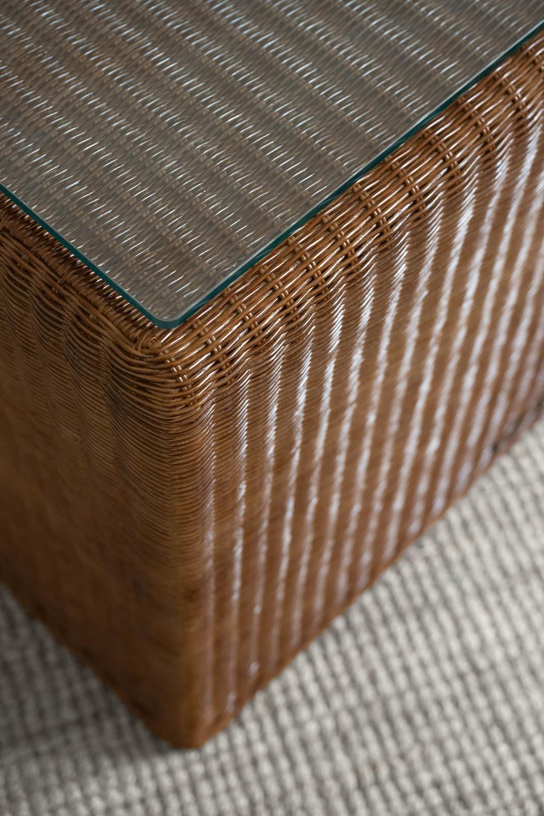 Contemporary Handwoven Rattan Sidetable – Edizioni Molto For Sale